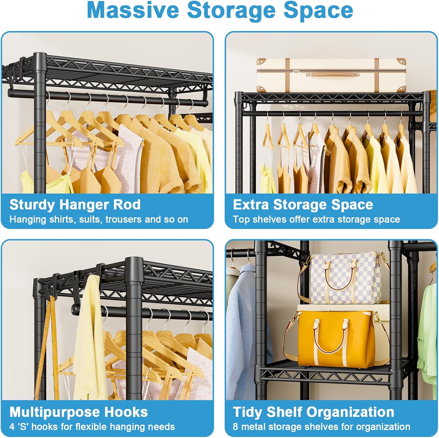 Thumbnail 4 de Ulif E4 UHK0103B Garment Rack with Adjustable Shelves and 4 Hanging Rods
