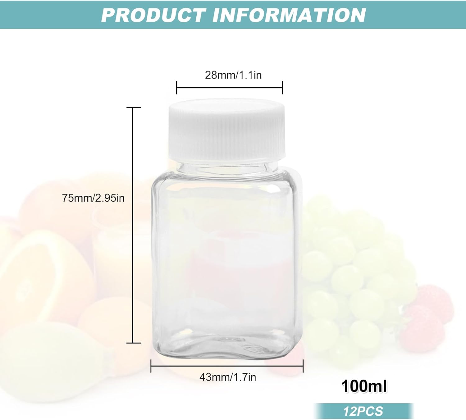 Thumbnail 1 de ReaJoys 100ml PET plastic juice bottles with lids (12-pack) – clear reusable drink containers