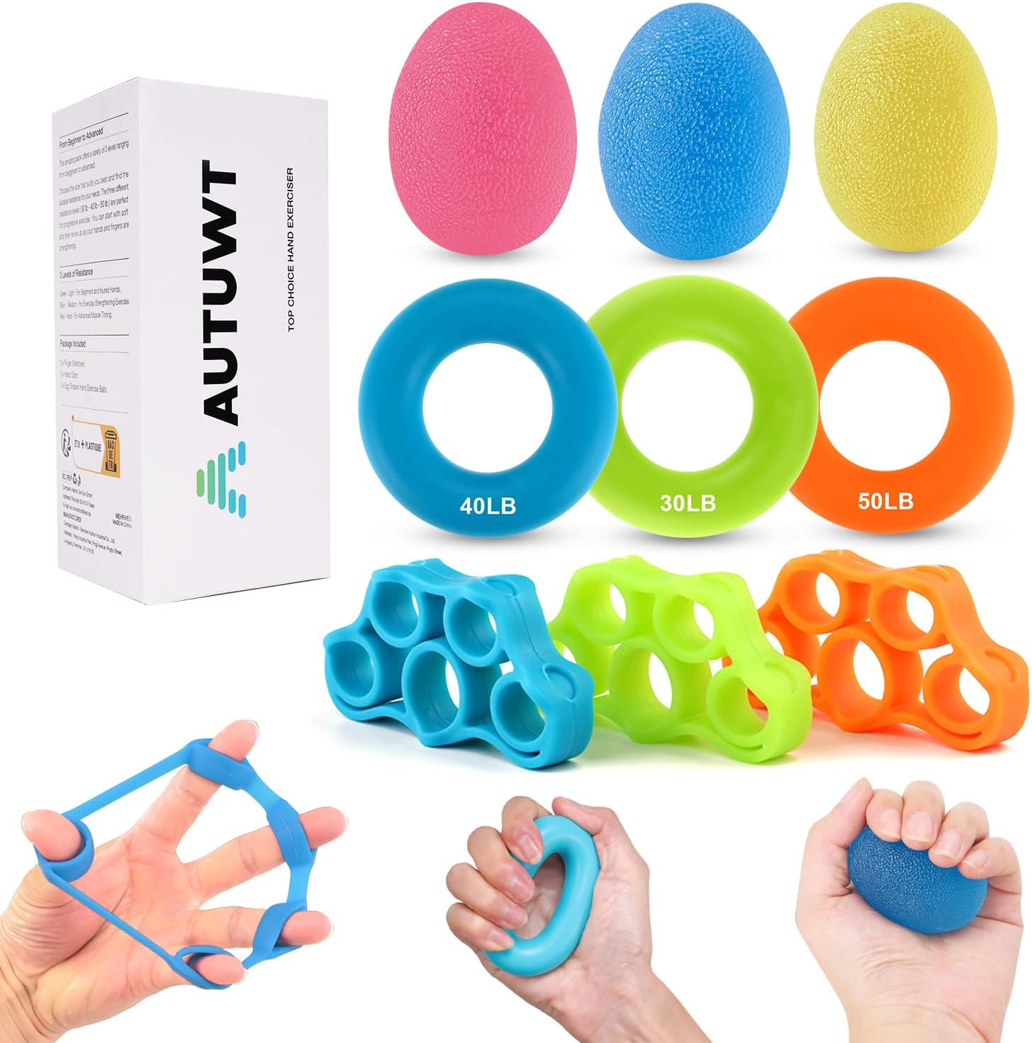 AUTUWT Finger Trainer 9Pcs Set Grip Strengthener (Silicone hand exerciser kit)
