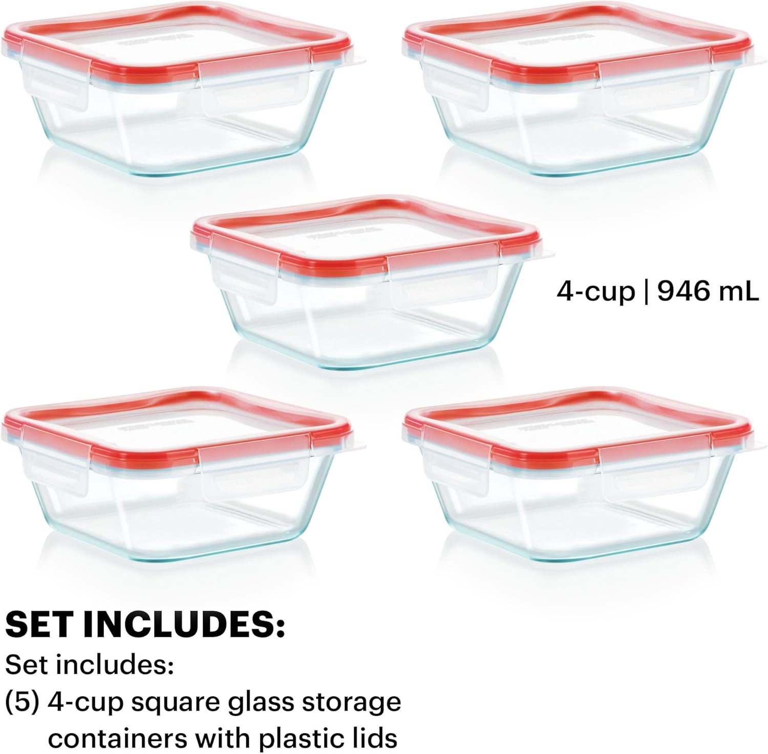 Detalle 2 de Pyrex Freshlock 5-Pack, 4-Cup Glass Storage Containers with Airtight Lids