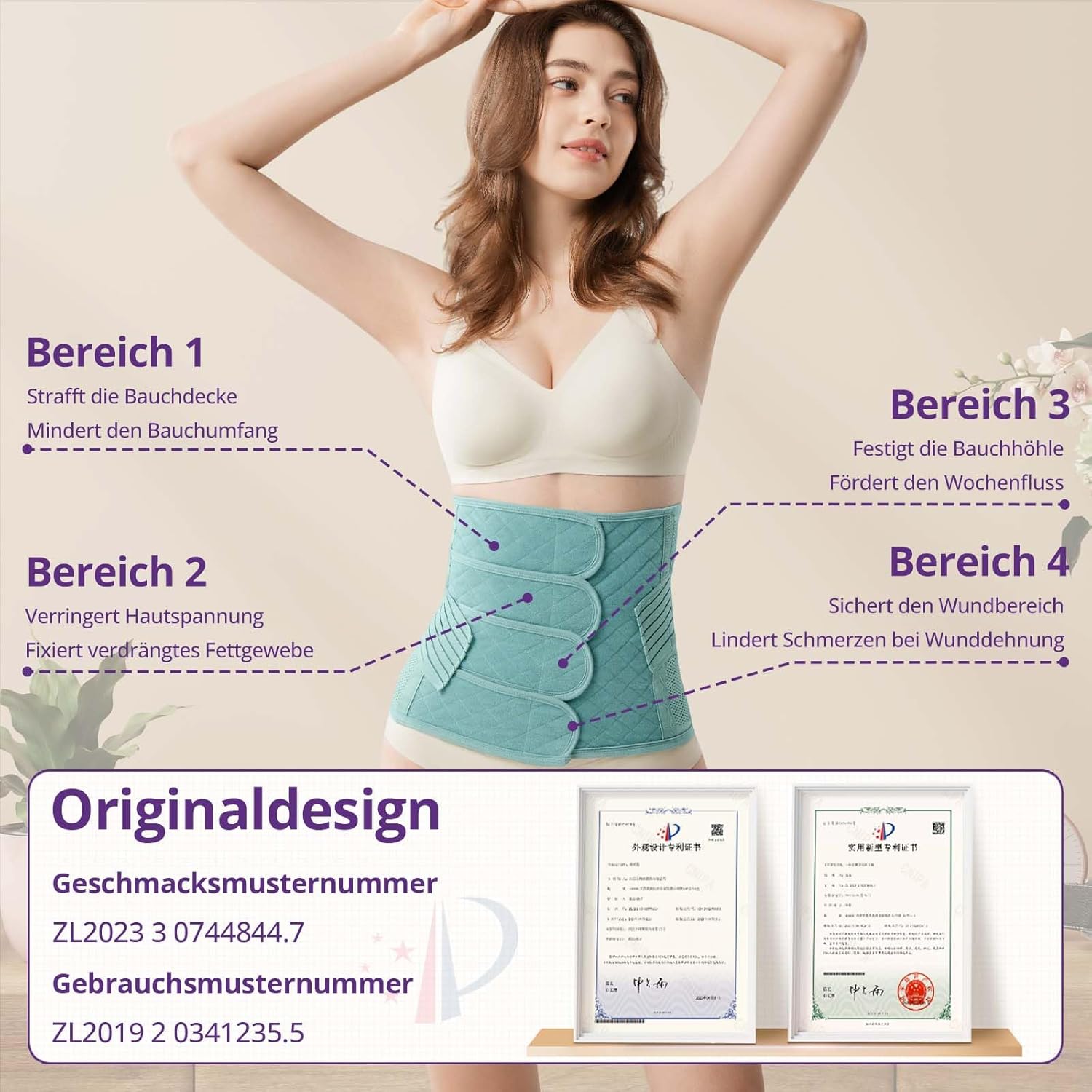 Thumbnail 5 de Ceinture de grossesse et post-partum avec bande pelvienne réglable et maintien lombaire (Grün) – compression en 4 zones