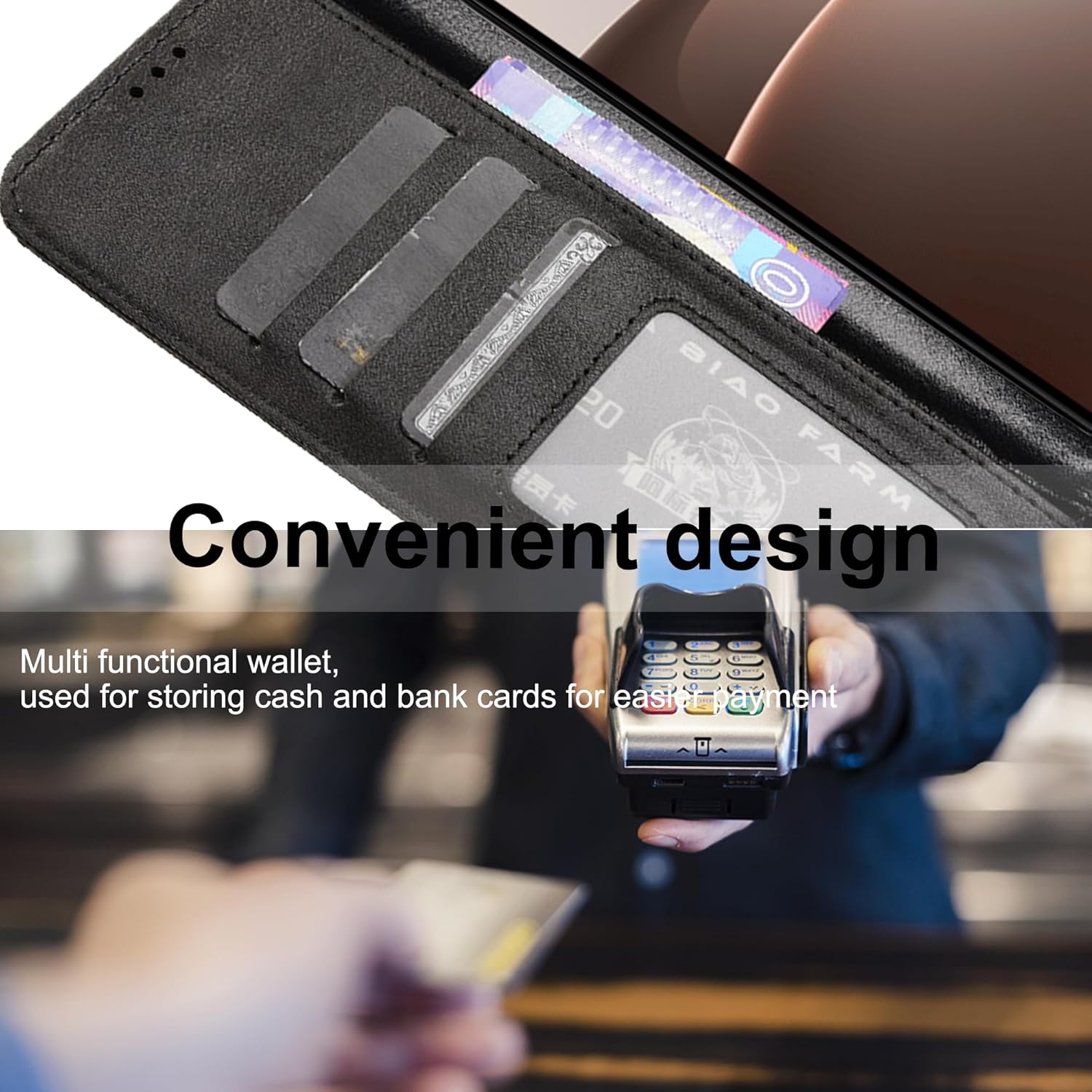 Detalle 2 de Fitudoos Lederhülle für Oppo Find X9 – Brieftasche mit Magnetverschluss, Standfunktion und RFID-Schutz