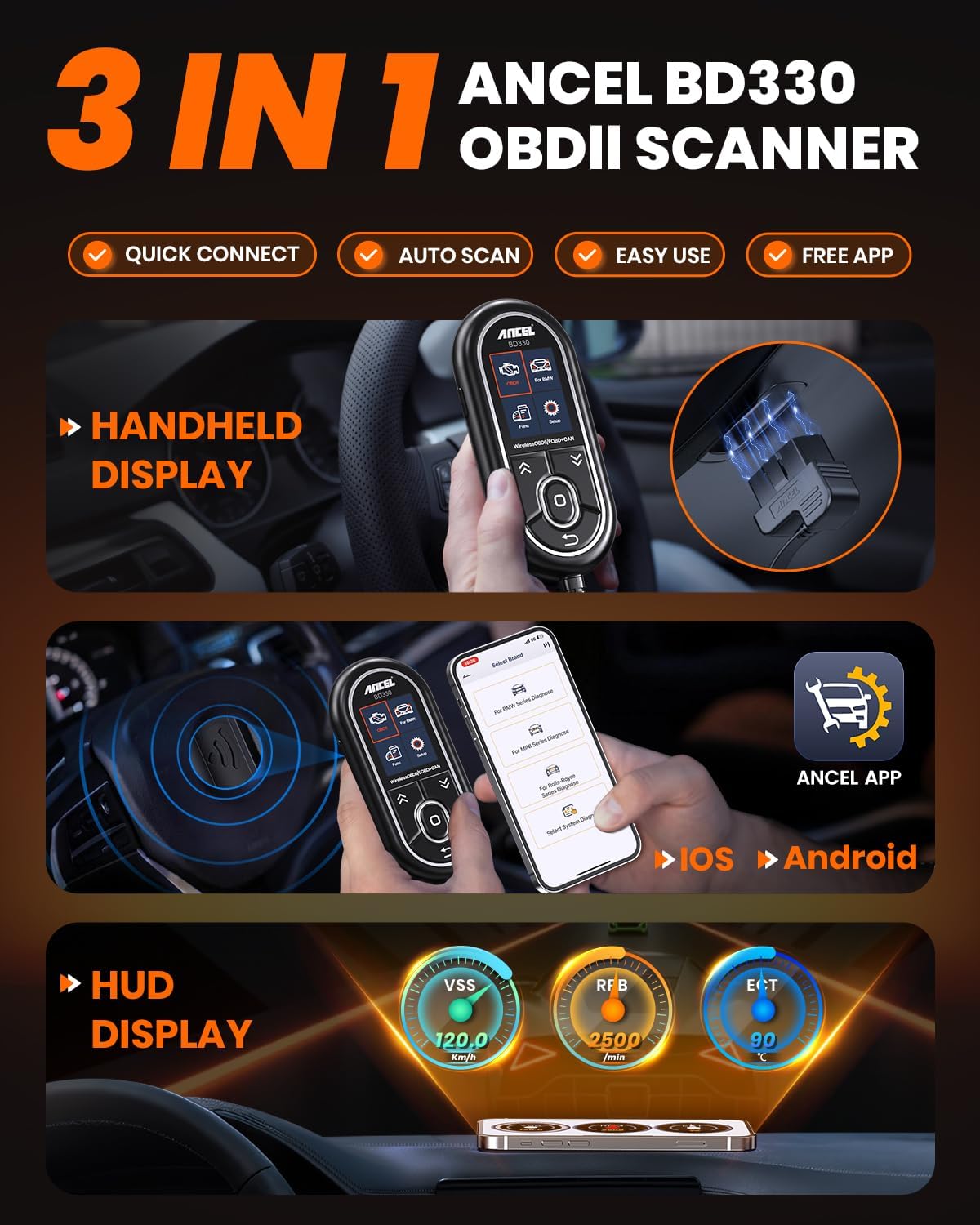 Detalle de (Upgraded BD310) ANCEL BD330: BMW OBD2 Scanner with Battery Registration, Full System Diagnostics