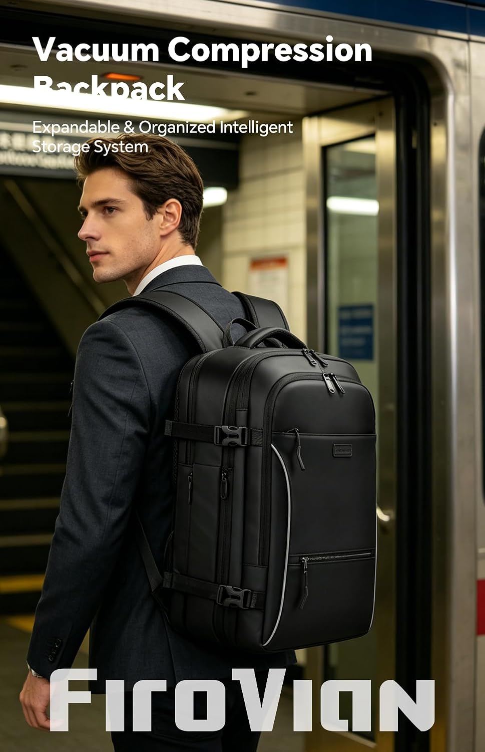 Detalle de FIROVIAN Vacuum Backpack Travel 70L Expandable Carry-On with Compression System and 2 Detachable TPU Vacuum Bags