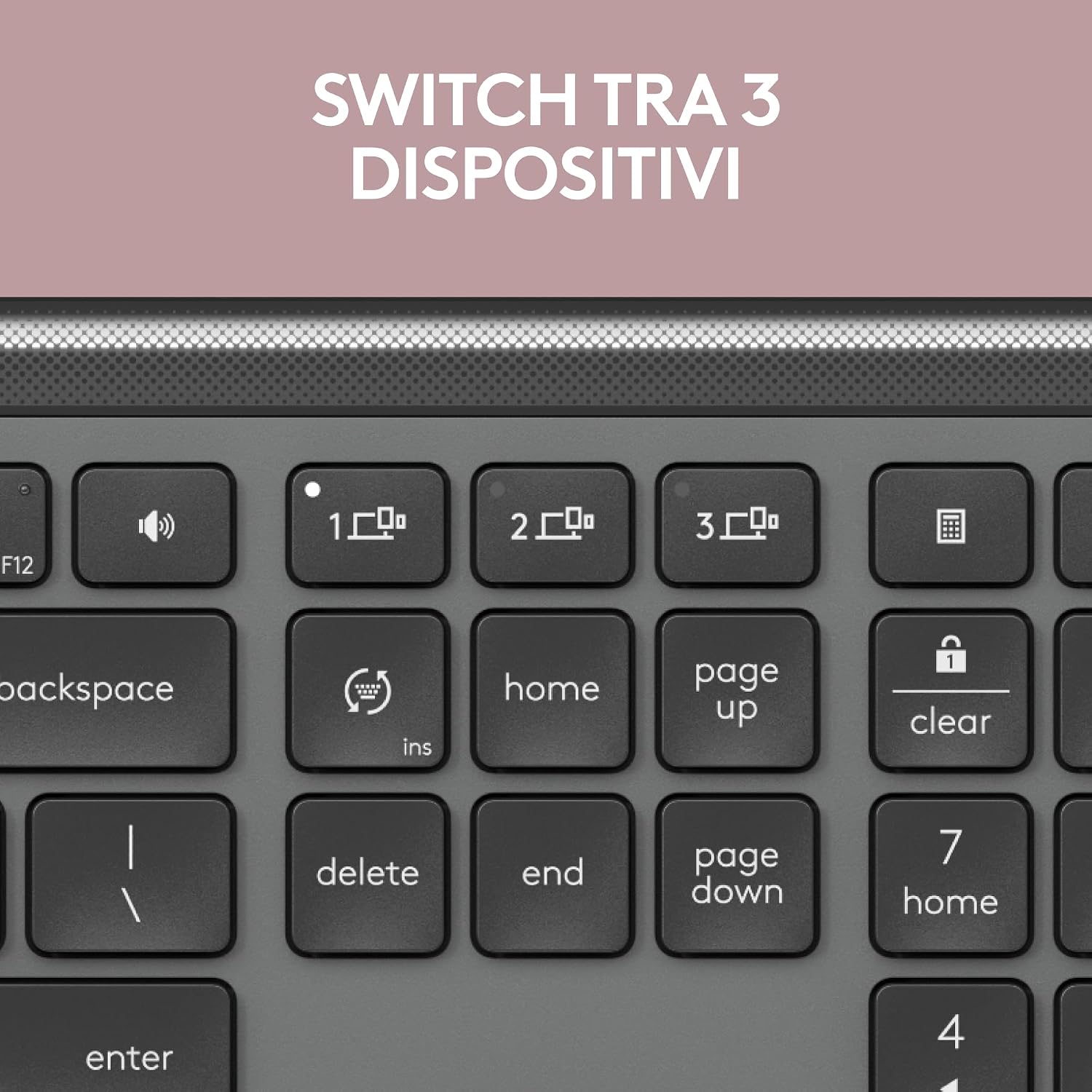 Detalle de Logitech Signature Slim K950: tastiera wireless con layout italiano, grafite