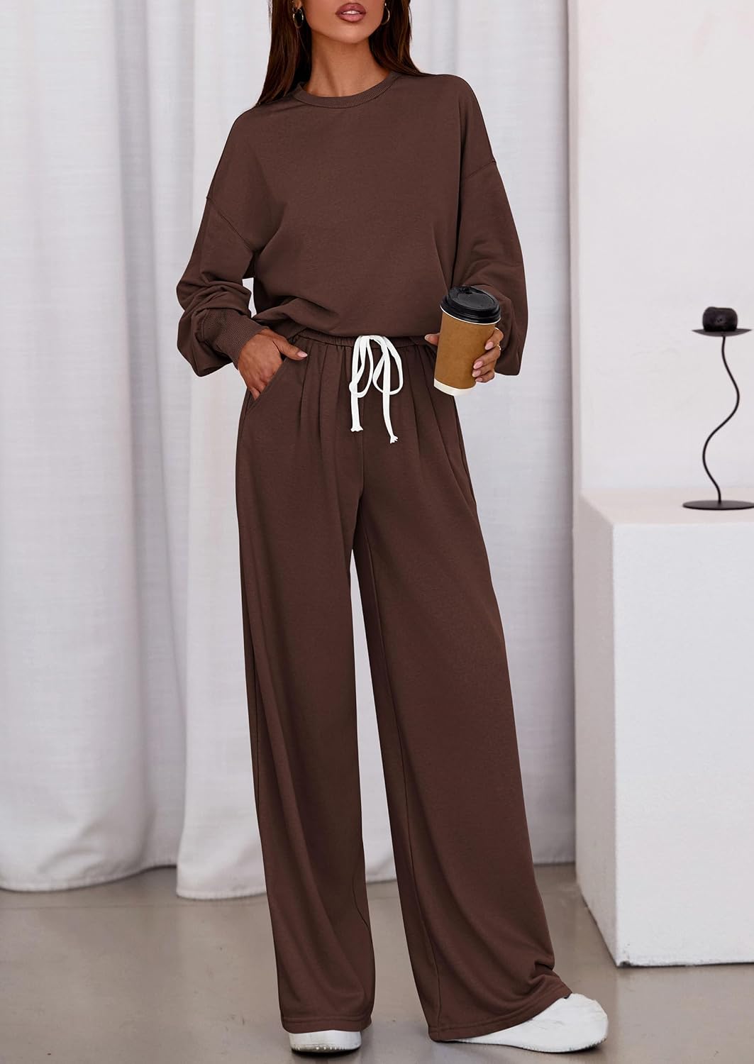 Thumbnail 6 de PRETTYGARDEN PR1122 Two-Piece Lounge Set with Crew-Neck Top and Wide-Leg Pants