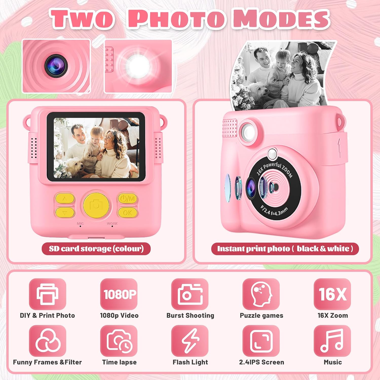 Detalle 2 de Kids Instant Print Camera 1080P with 32GB card