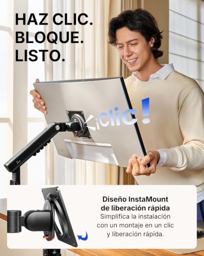 Thumbnail 5 de HUANUO FlowLift Pro: Soporte monitor doble 13–32" con Brazo MechaSpring y montaje VESA sin herramientas