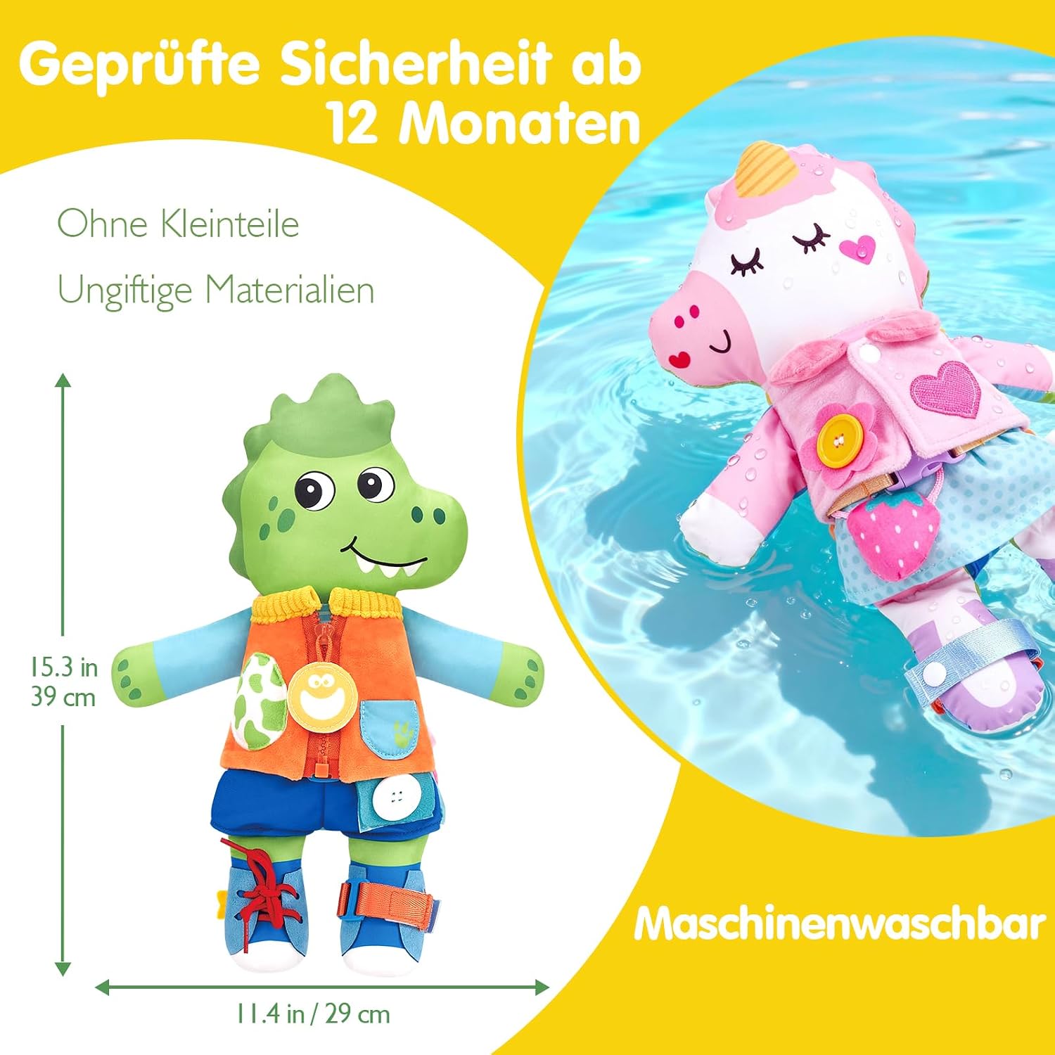 Thumbnail 6 de hahaland Montessori Doppelpuppe Dino-Einhorn mit 15 Alltagsfähigkeiten (ab 1 Jahr)