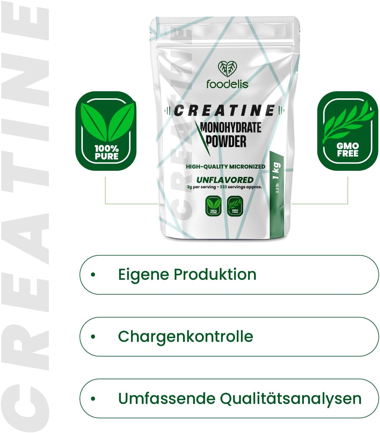 Thumbnail 6 de Creatin Pulver 1 kg – 100% Kreatin Monohydrat, mikronisiert, geschmacklos – mit Dosierlöffel