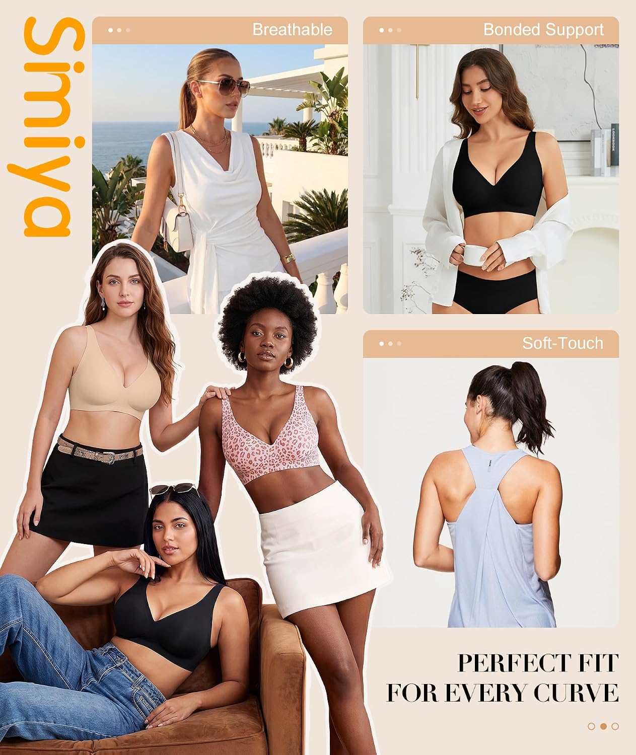 Detalle 2 de SIMIYA Wireless Jelly Bra, Seamless T-Shirt Bralette with Convertible Back