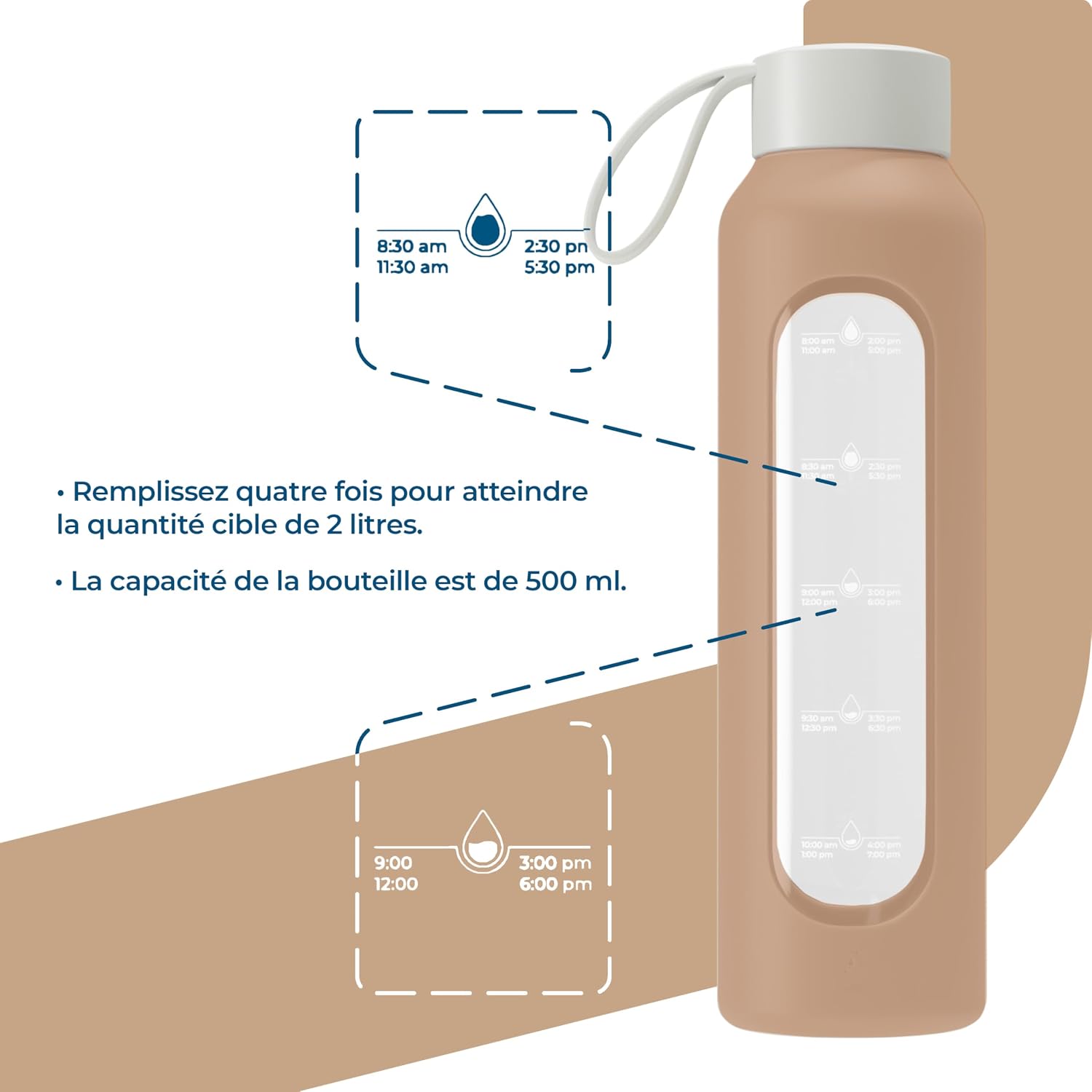 Detalle de Wessper WES260 glazen drinkfles 500 ml met hydratatieschaal en siliconenhoes
