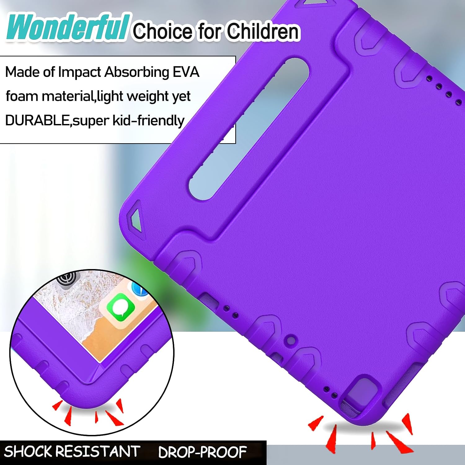 Detalle 2 de Surom Kids Case with Screen Protector for iPad 9.7-inch (2017/2018, iPad Air 2) in Purple