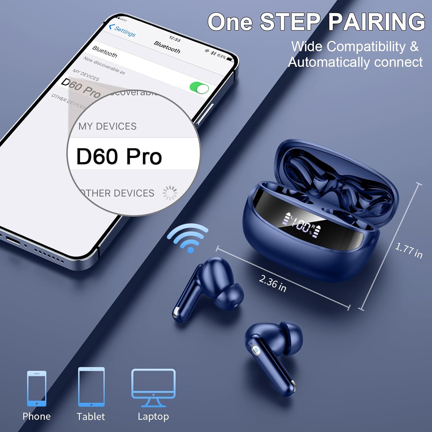 Detalle de Nerunsa 2026 Bluetooth Kopfhörer – Kabellos, IP7, 50 Std Spielzeit, ENC 4 Mikrofone