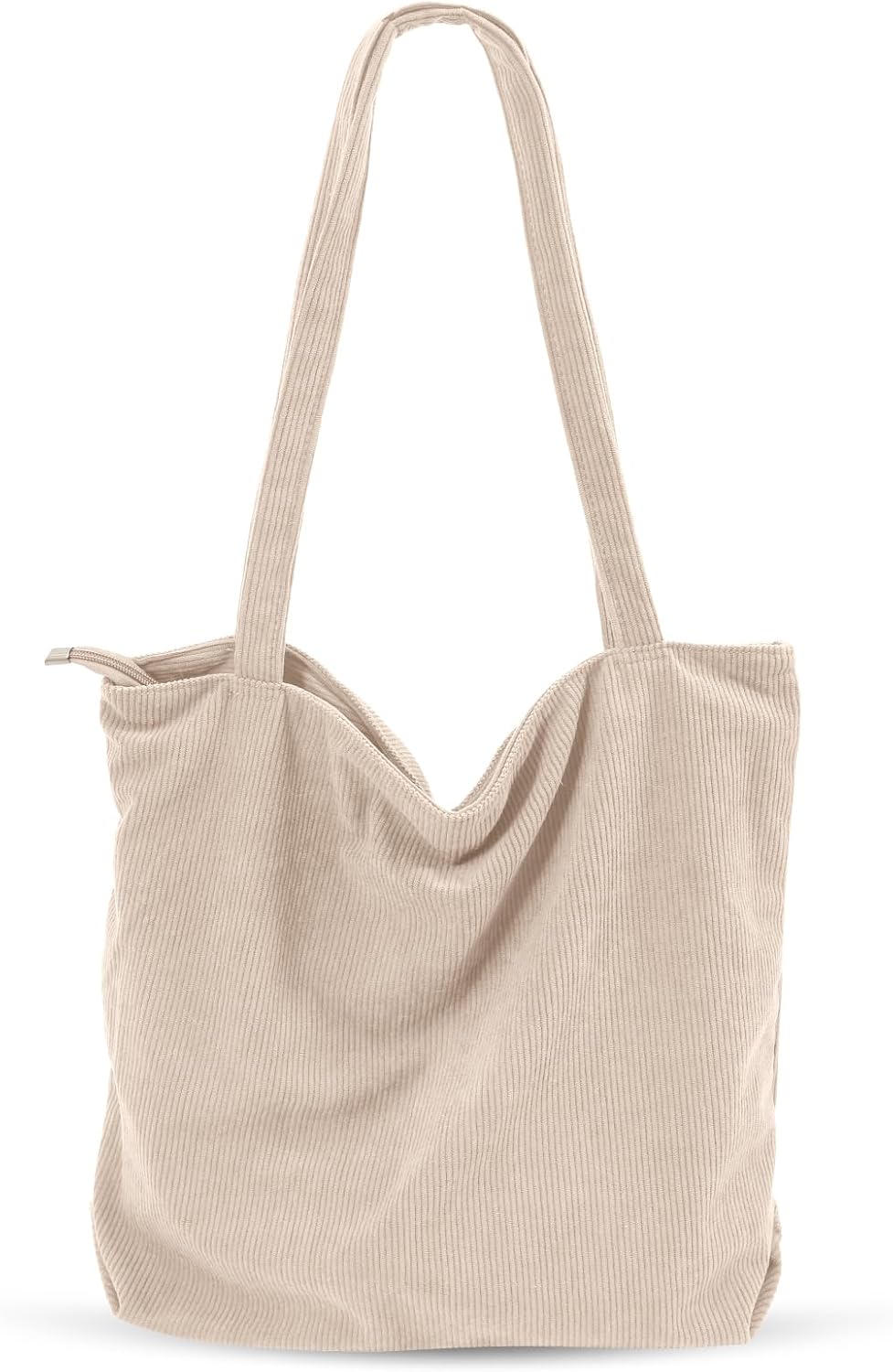 Detalle de CNMTCCO Cord Tasche Damen Umhängetasche: Große Shopper-Tote mit Reißverschluss aus Cord, Alltagstauglich und vielseitig