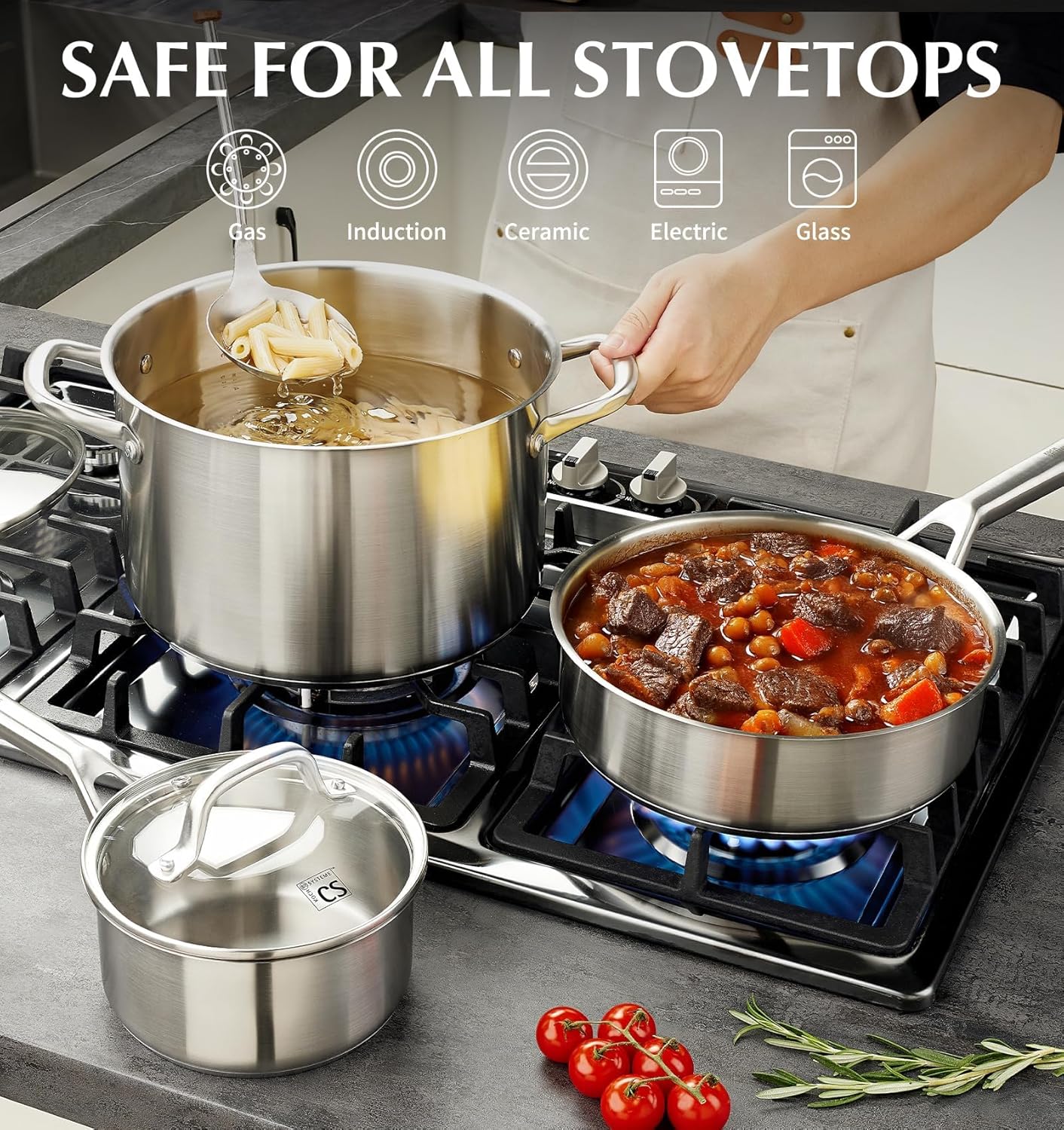 Detalle 1 de KOCH SYSTEME CS 17-Piece Stainless Steel Cookware Set (18/10, 5-Layer Base)
