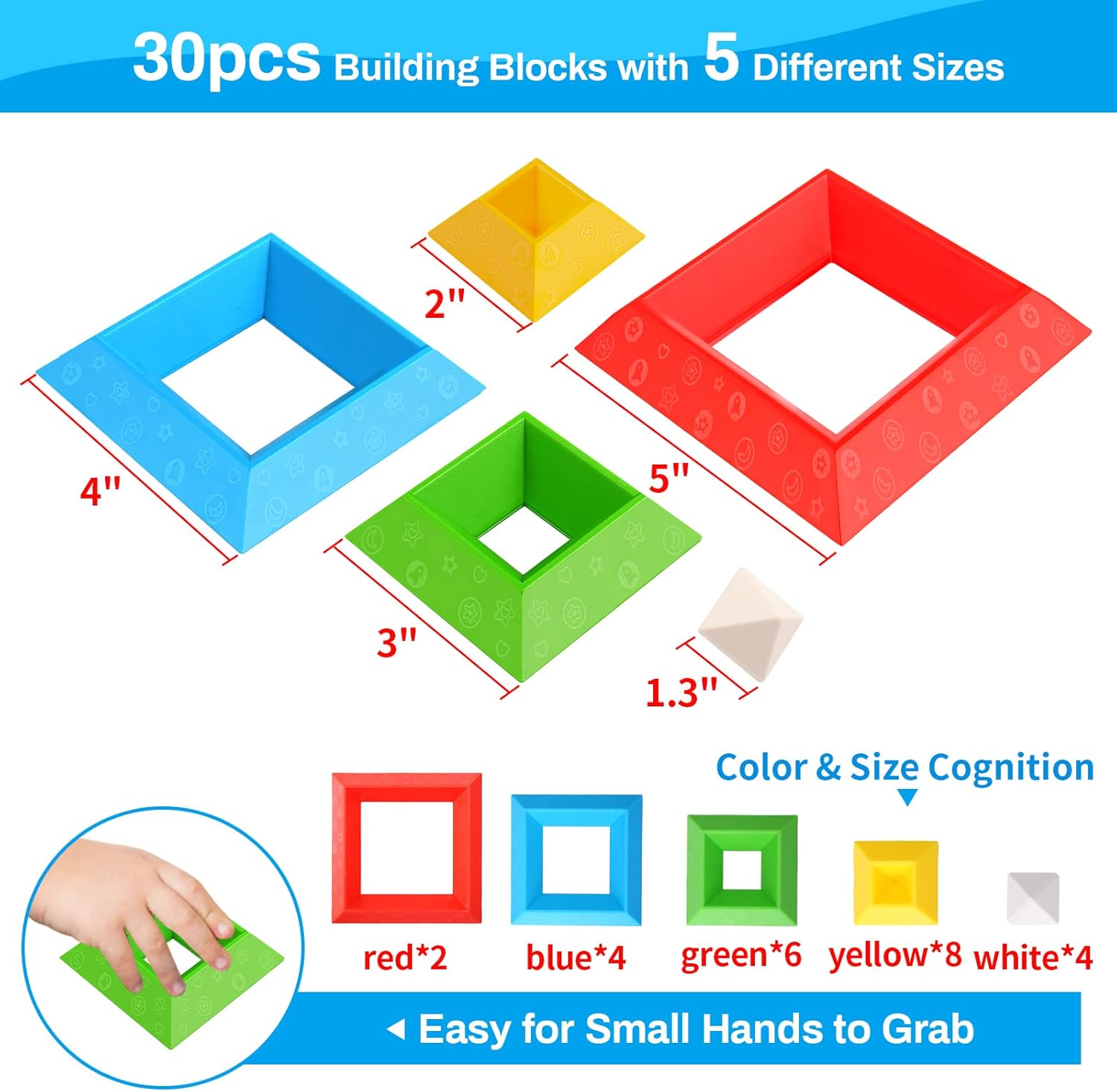 Detalle de Hieoby Montessori 30-Piece Stacking Blocks for Toddlers (Ages 1-4) — Sensory STEM Learning