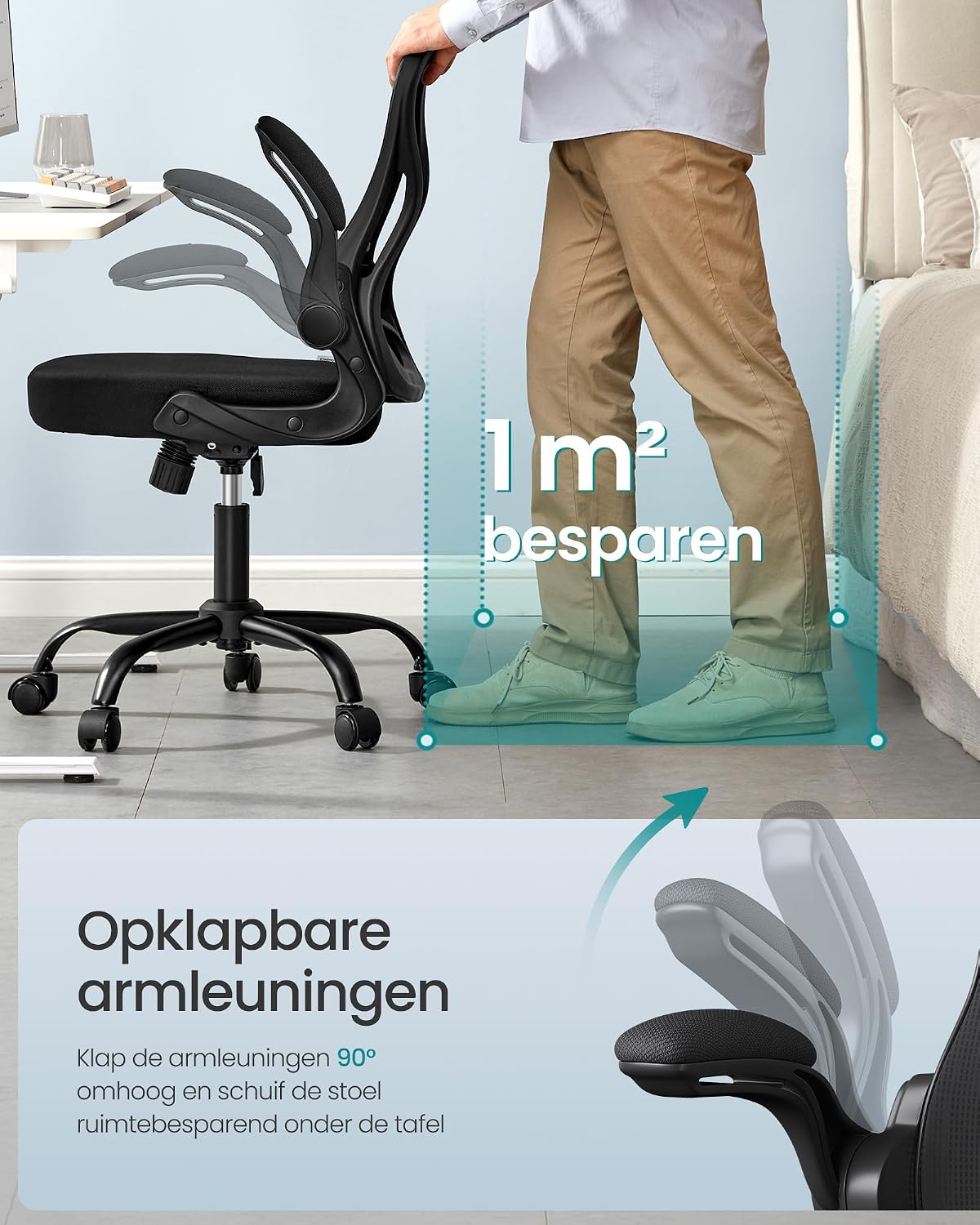 Thumbnail 6 de SONGMICS KIME OBN042BH02 ergonomische bureaustoel met mesh en opklapbare armleuningen