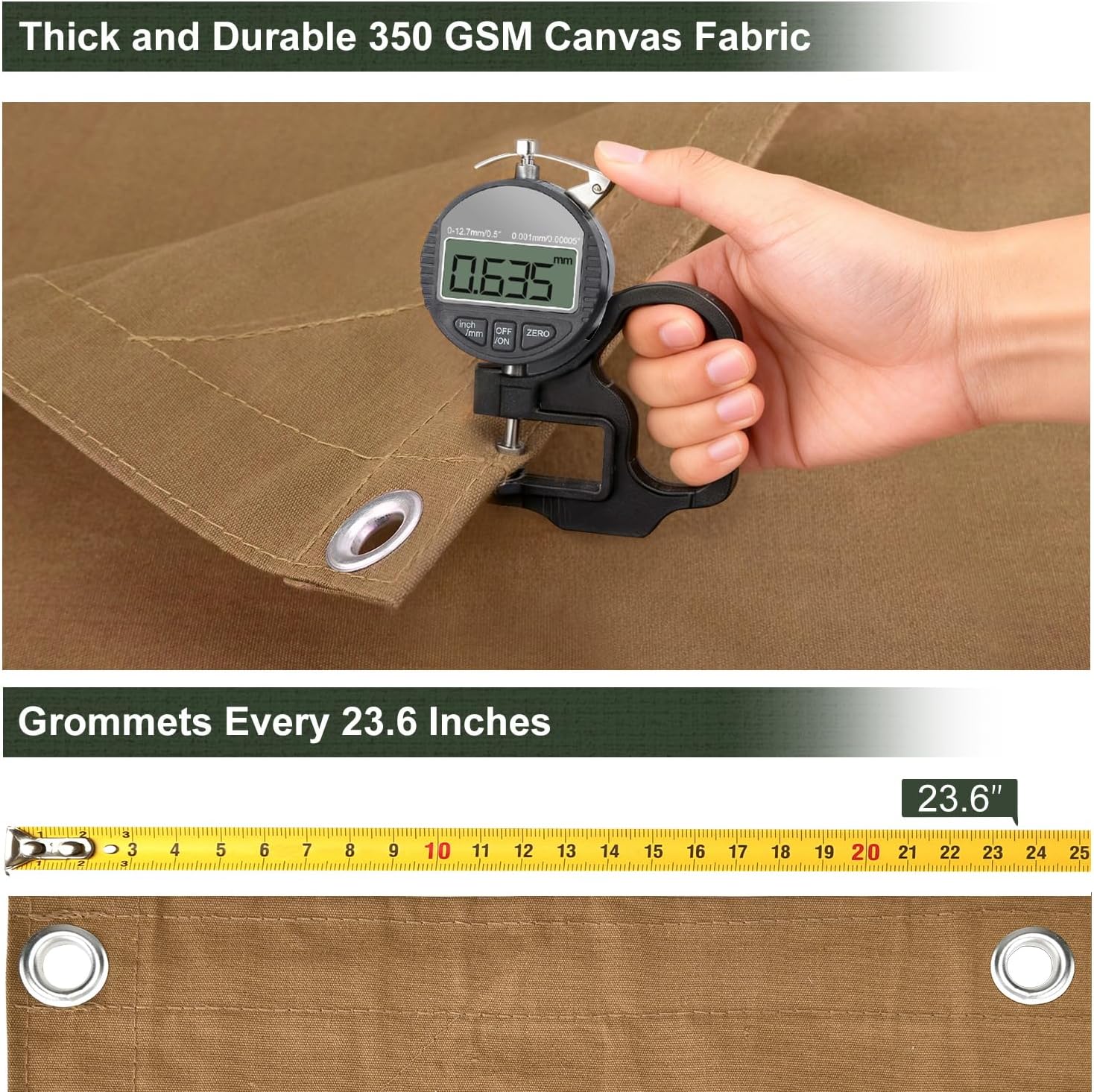 Detalle de Patiobay Canvas Tarp 12x20 Feet - Heavy-Duty 12 oz Water Resistant with Rustproof Grommets