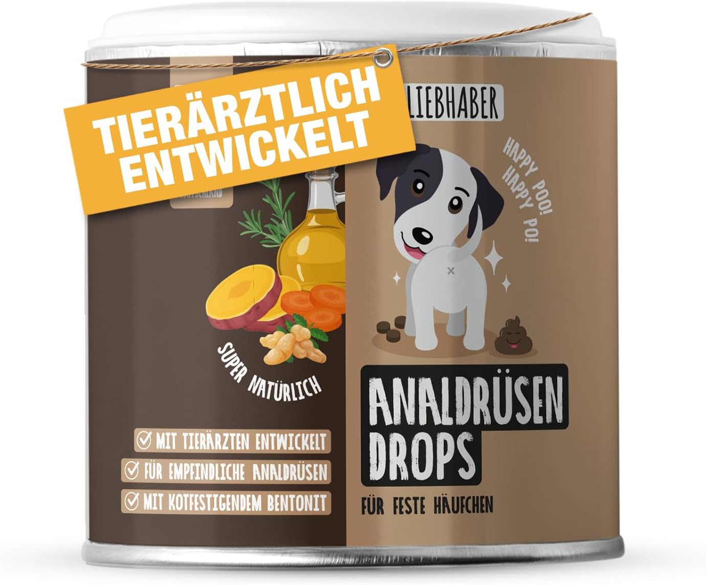 Detalle de TIERLIEBHABER Analdrüsen Hund Drops – Tierärztlich entwickelte Drops zur Kotkonsistenz, Bentonit & Flohsamenschalen, 350 g