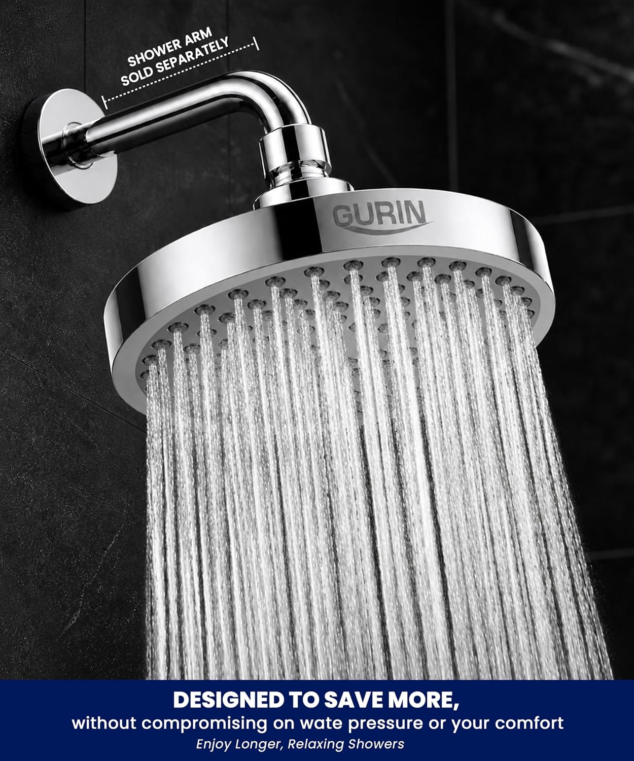 Detalle 2 de GURIN Shower Head - Powerful High Pressure Rain Shower Head, 6-Inch Chrome with 90 Anti-Clog Nozzles