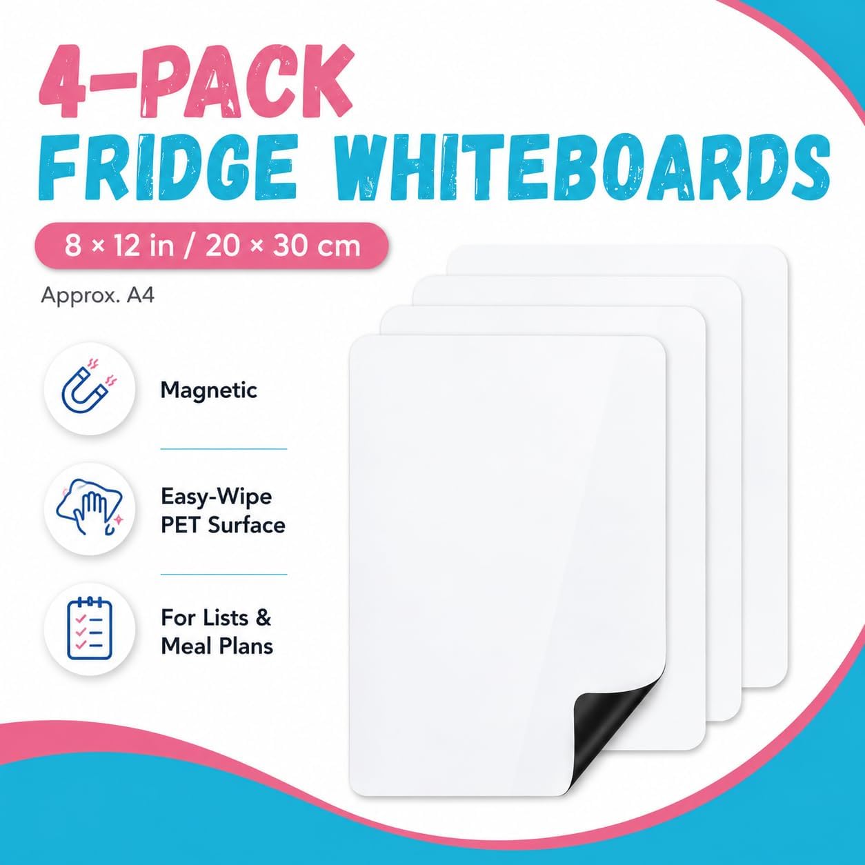 Detalle 2 de HeatPomelo Magnetic Whiteboard Set, 4-Pack 12 x 8 in PET Dry-Erase Sheets