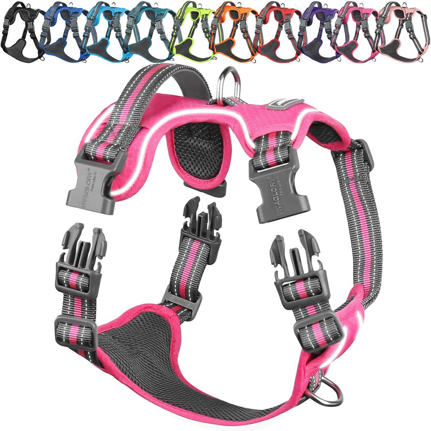 Detalle de VIVAGLORY Easewalk No Pull Dog Harness with Front & Back Clips (XS, Pink – Patterned)
