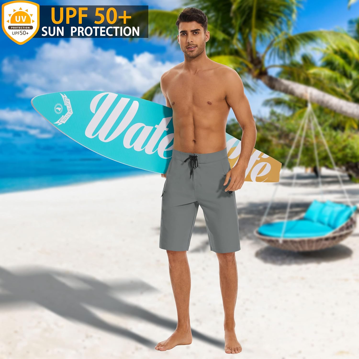 Thumbnail 1 de MIVEI 22" Men's Board Shorts Swimwear with UPF50+ and Zipper Pocket