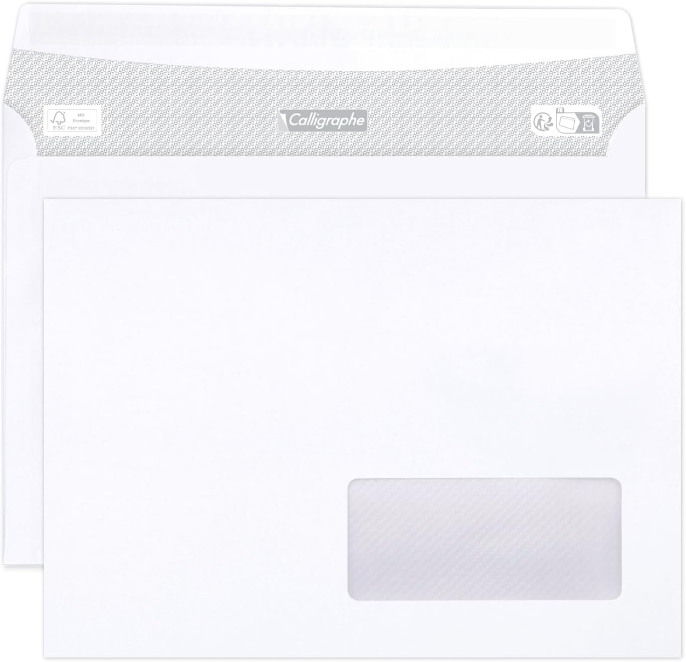 Thumbnail 5 de Calligraphe (gamme correspondance Clairefontaine) 694C - Boite de 500 Enveloppes Blanches DL-110x220mm auto-adhésives avec fenêtre 45x100