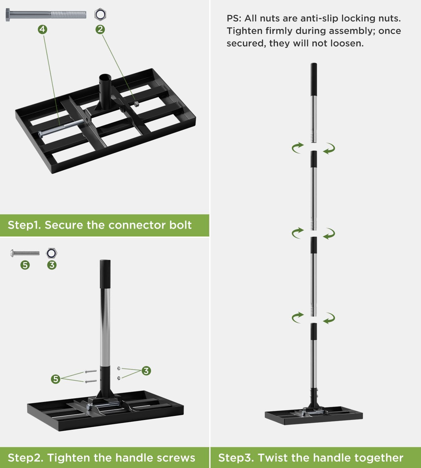 Thumbnail 6 de Lawn Levelling Rake with 180cm adjustable stainless handle – 43 x 25cm grass levelling tool