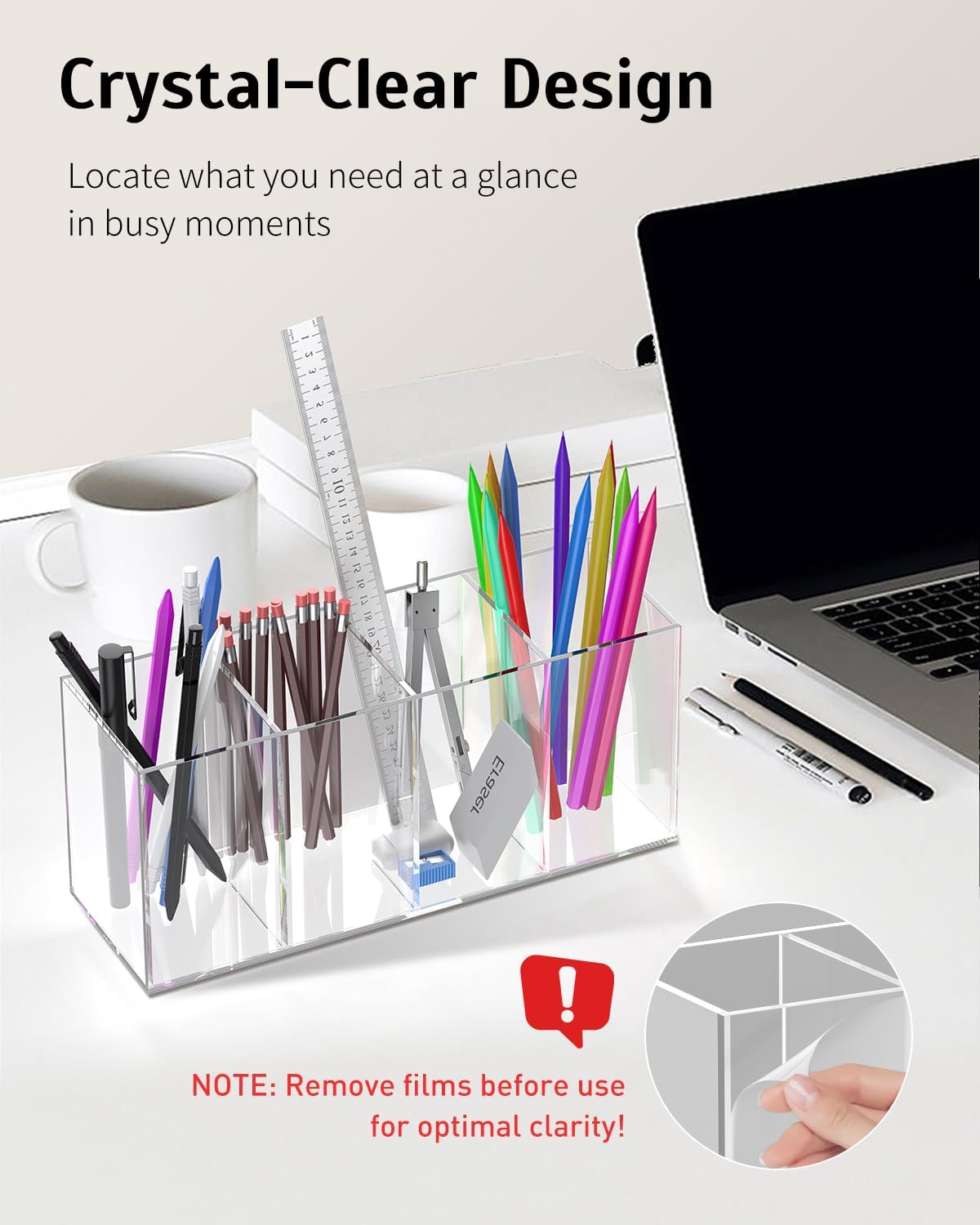 Thumbnail 4 de Uniclife porte-stylos en acrylique transparent avec 4 compartiments (23 x 10 x 7,5 cm)