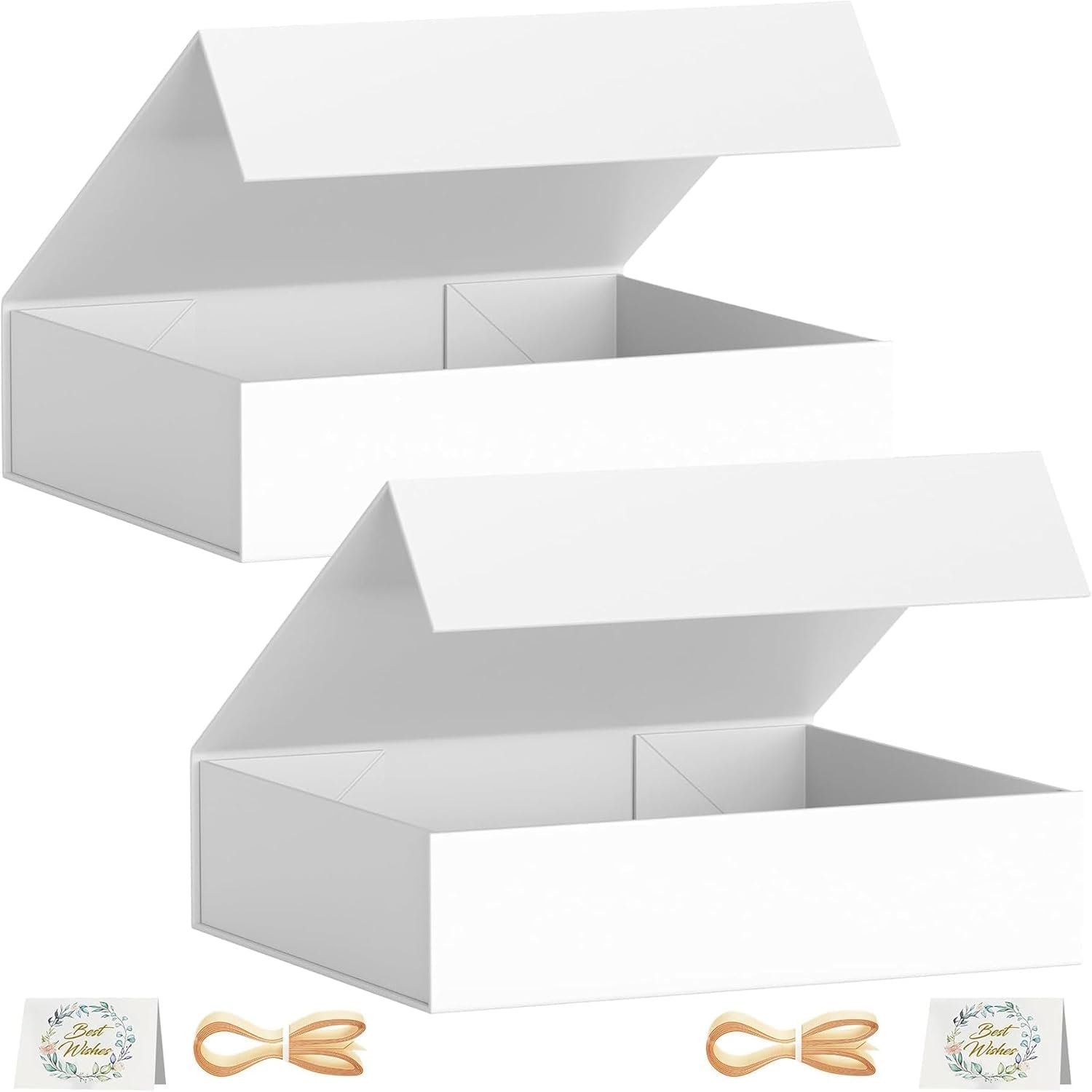 eascity 2er-Set Geschenkboxen mit magnetischem Verschluss (30×20×7,6 cm) – rechteckig, klappbar, weiß