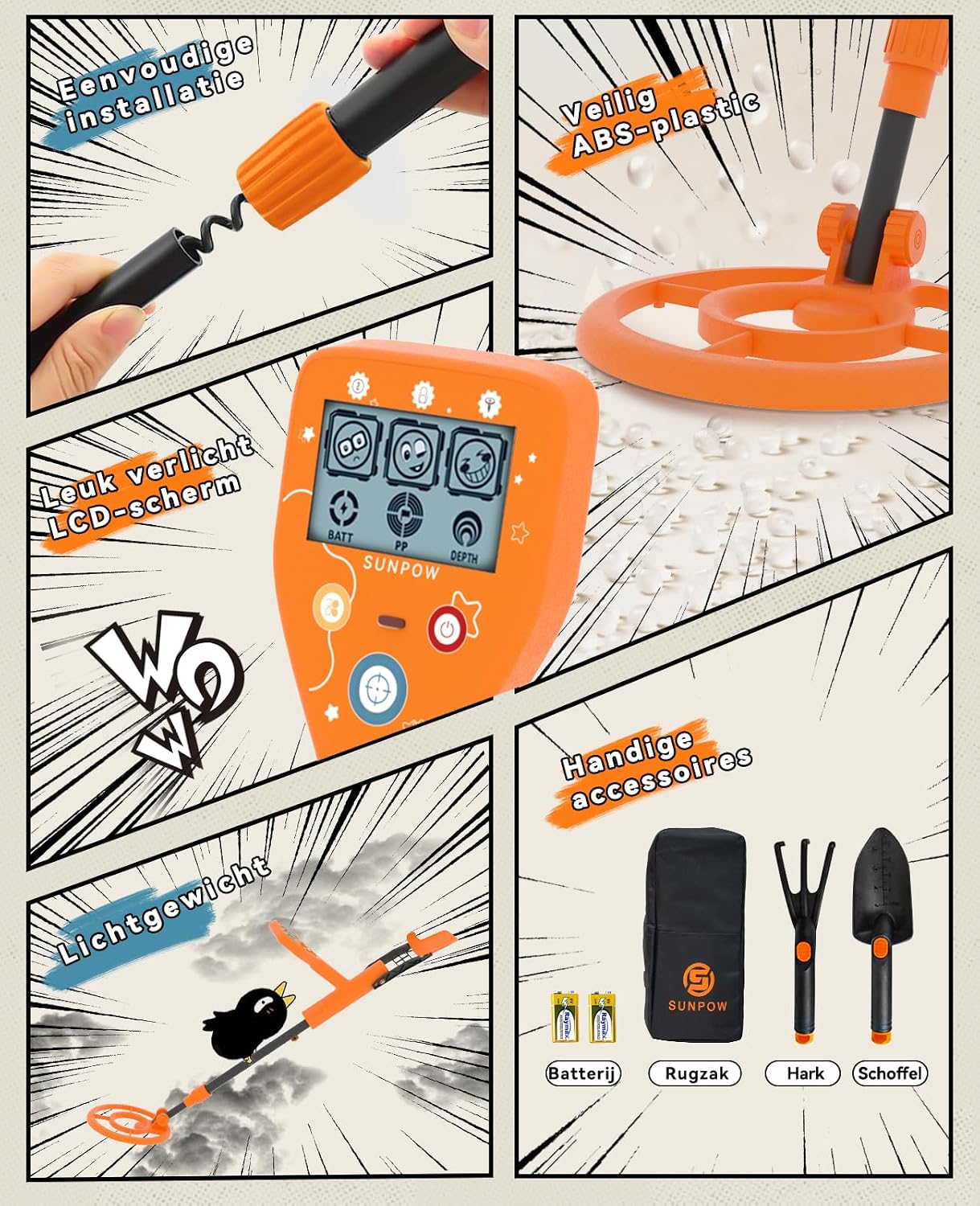 Thumbnail 6 de SUNPOW OT-MD10 metaaldetector voor kinderen met IP68-spoel, 3 modi