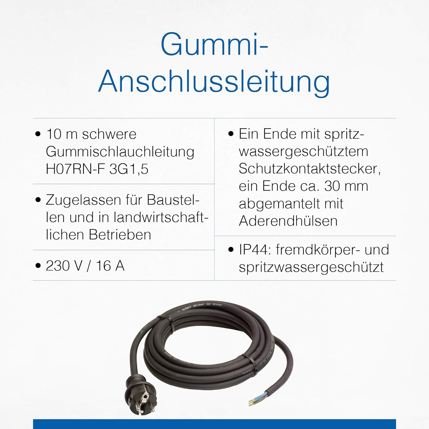 Thumbnail 2 de as - Schwabe Gummi-Anschlussleitung, 10 m H07RN-F 3G1,5 mit Schutzkontaktstecker, IP44, schwarz