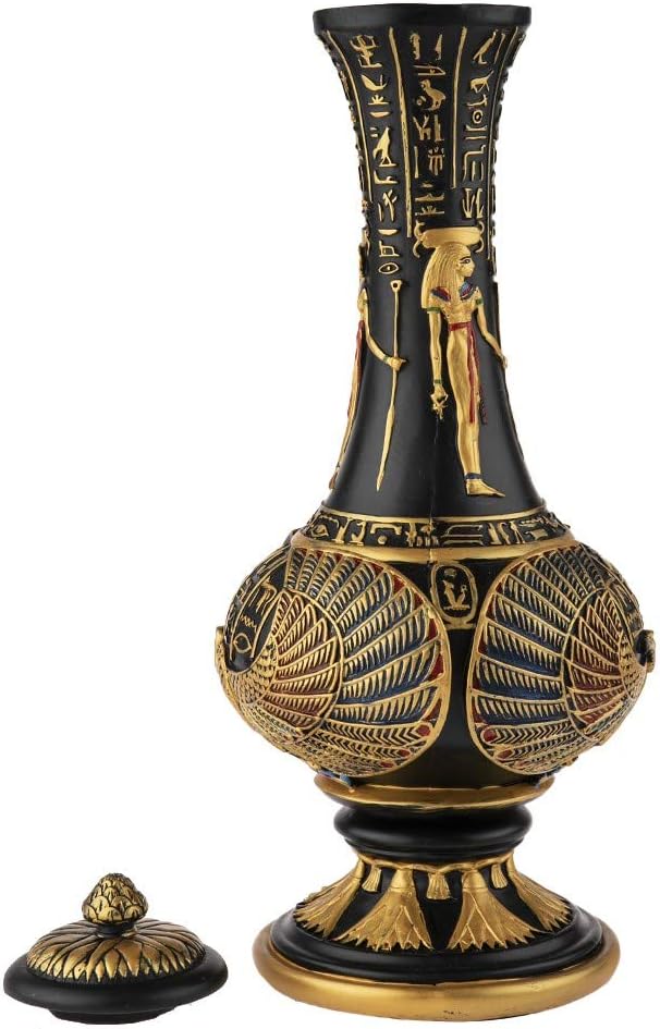 Detalle de lachineuse 528 – egipski wazon dekoracyjny z żywicy, czarno-złoty, 33 cm