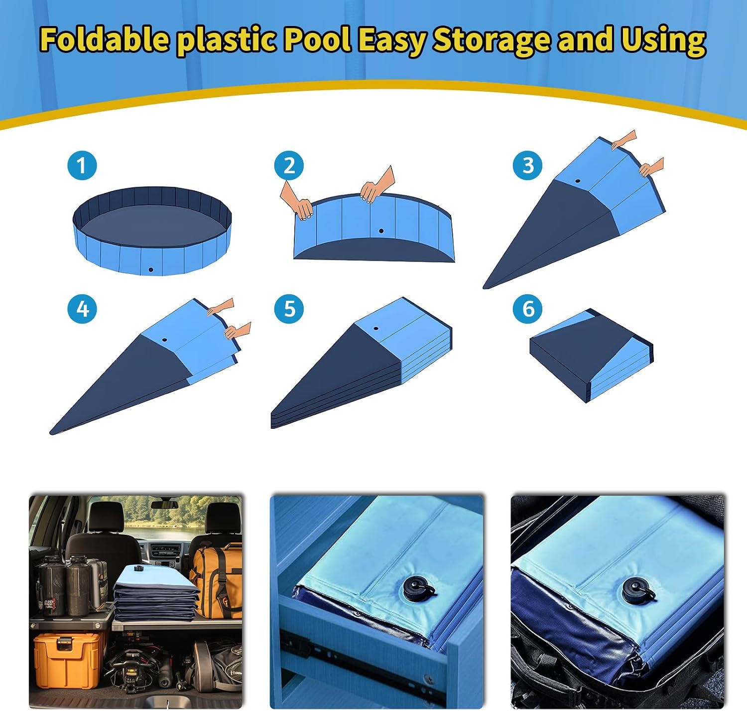 Detalle de CACSPS Foldable Dog Pool 47" x 12" with Hard Plastic, Non-Slip Outdoor Pet Bath Tub