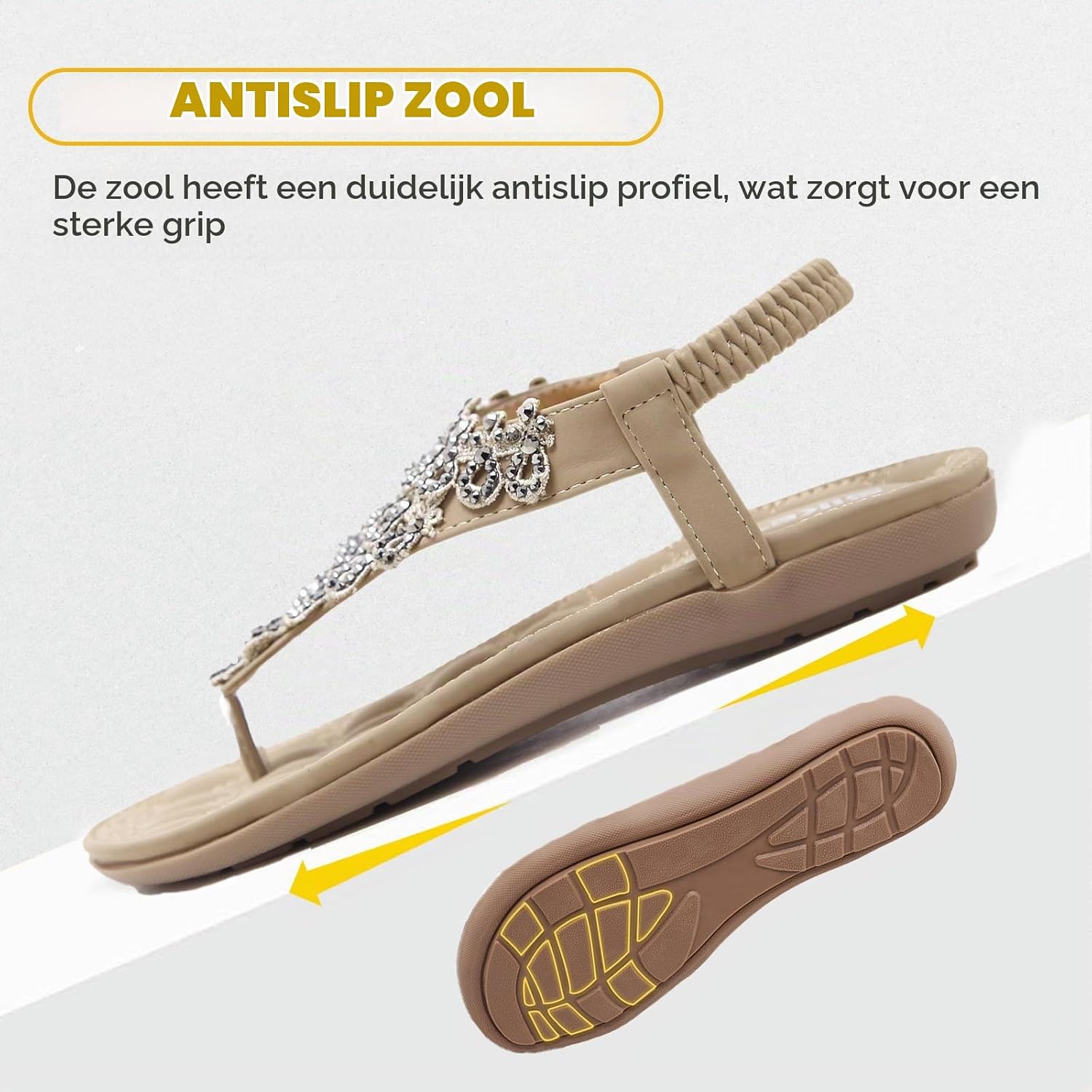 Thumbnail 4 de Acfoda platte dames sandalen met strass, verstelbare enkelband en rubberzool