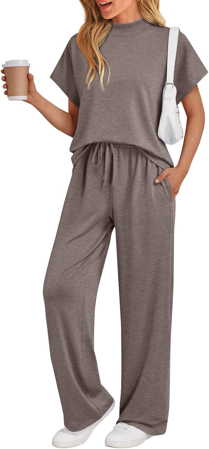Detalle de AUTOMET Women's 2-Piece Matching Lounge Set (2026 Summer) — Mock Neck Sweatsuits
