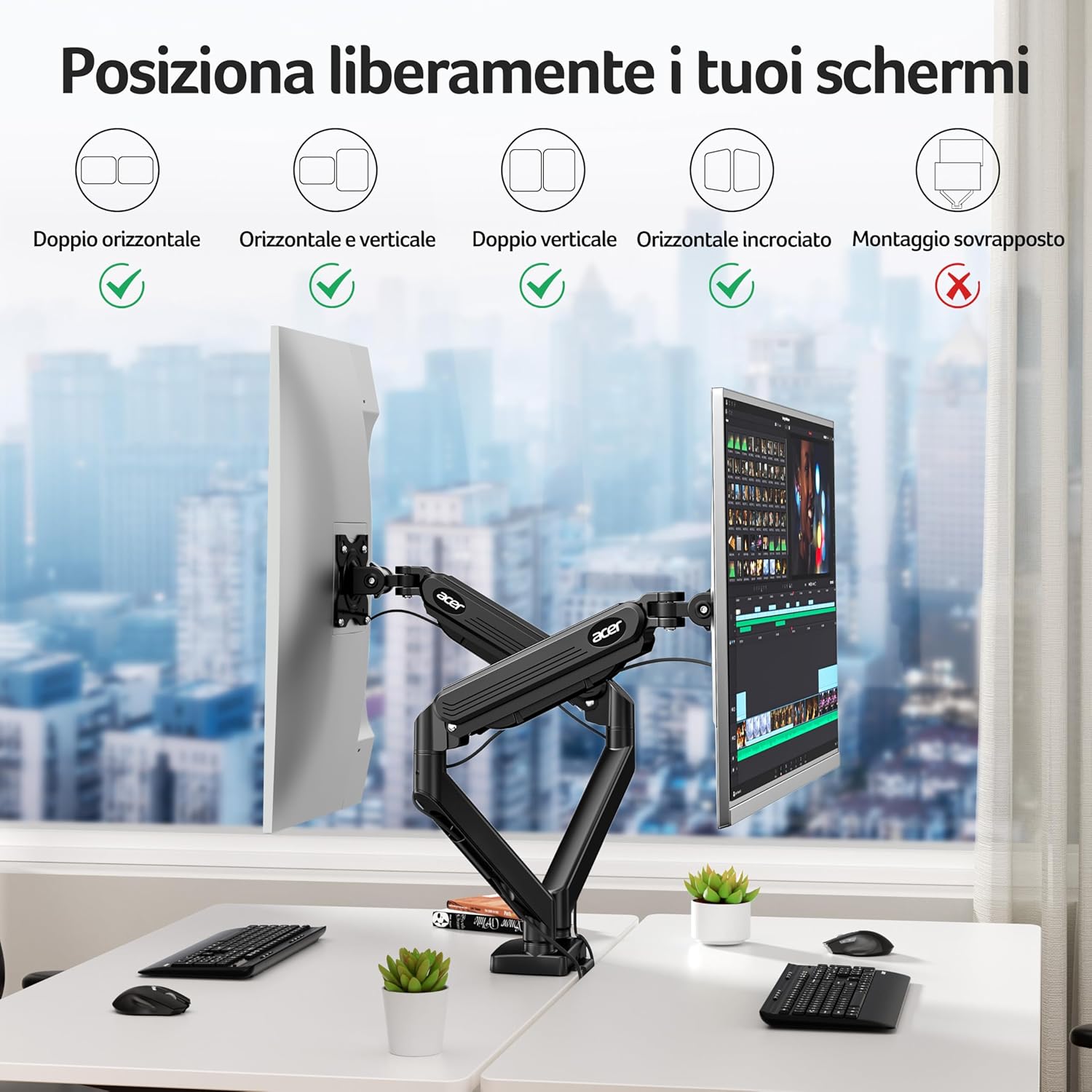 Thumbnail 4 de Acer Braccio Monitor Doppio con Supporto 17-32" a Molla a Gas, altezza regolabile e VESA 75/100