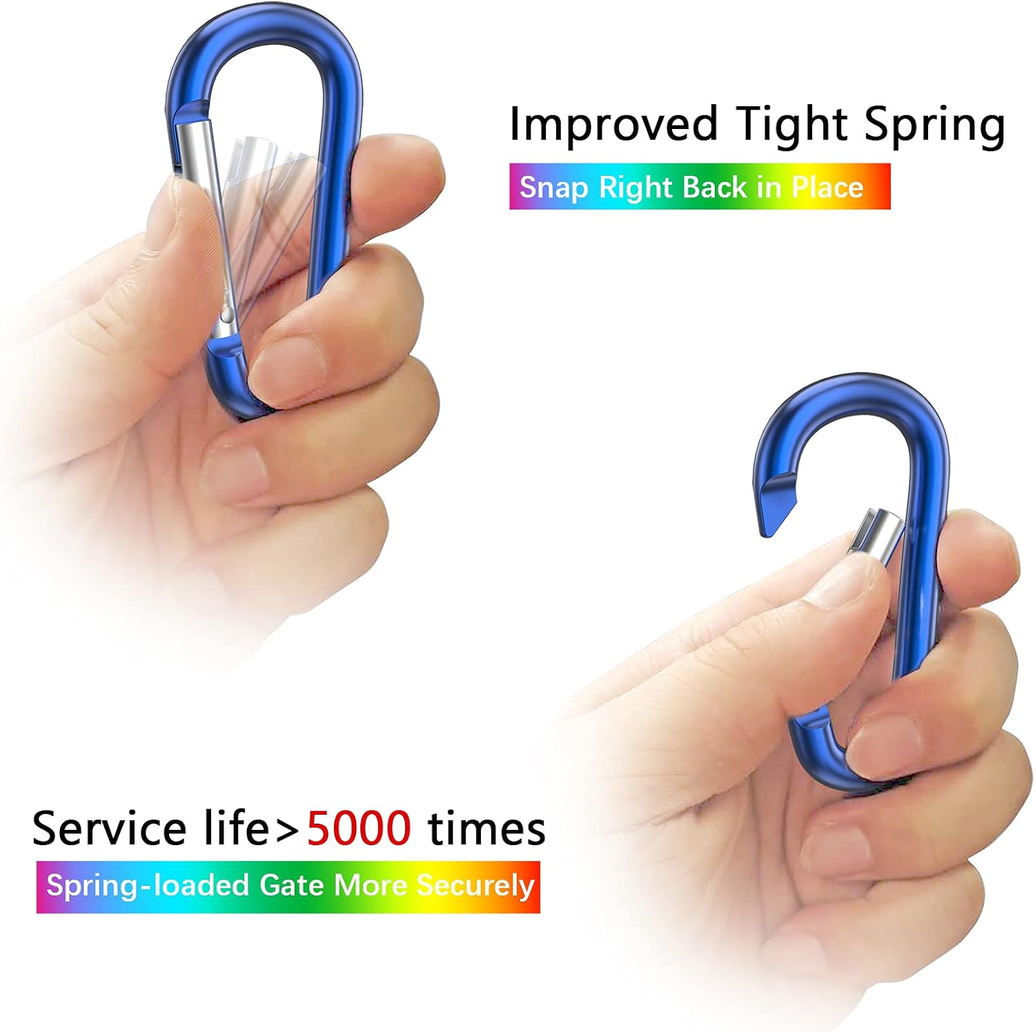 Detalle de sprookber 3 inch Aluminum Carabiner Set, Multicolour, Spring Gates, 10 Pack
