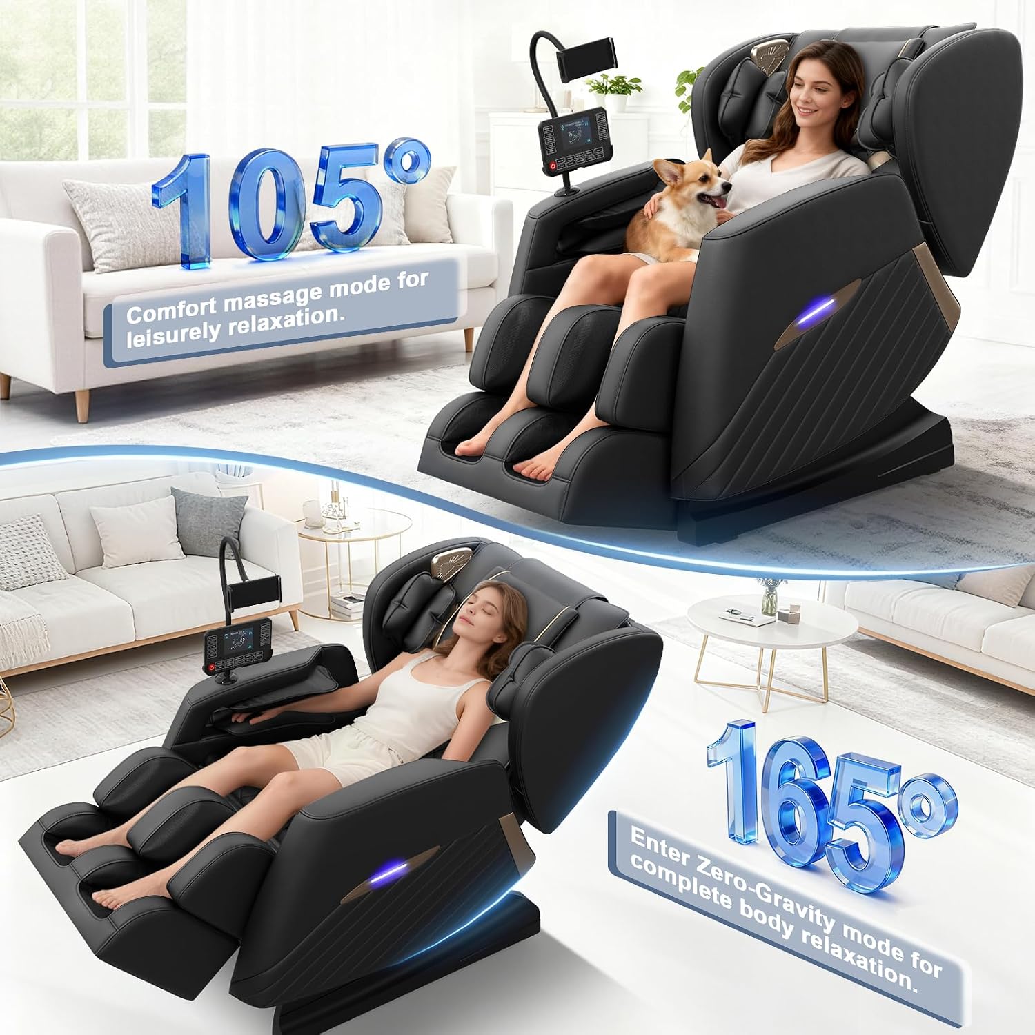Thumbnail 5 de Srfzluxy Poltrona massaggiante – Zero Gravity, 16 massaggi e 8 airbag, riscaldamento lombare, rulli per polpacci, altoparlante Bluetooth