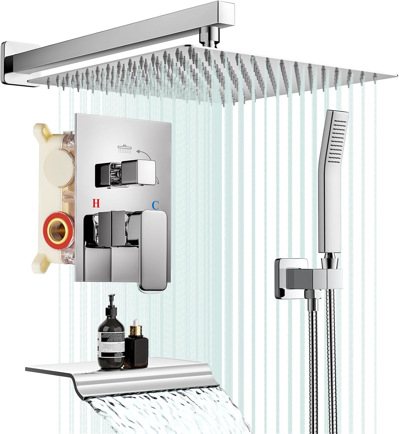 Detalle de HotQing Shower System with Tub Spout, 12-Inch Rain Head and Handheld Spray