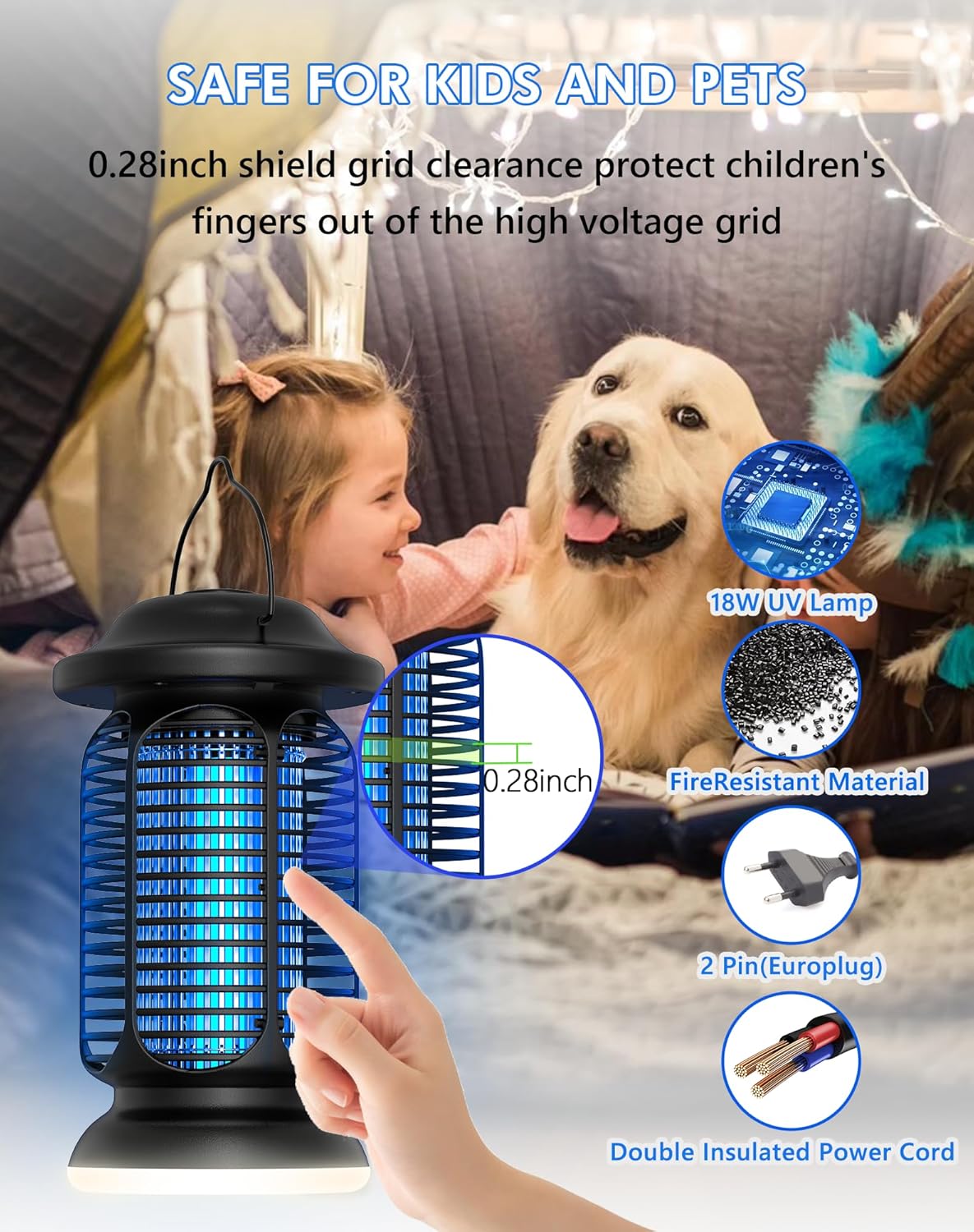 Thumbnail 1 de Lampe Anti Moustique 20W, 4000V – Piège Mouches Électrique IPX4, LED intégrée