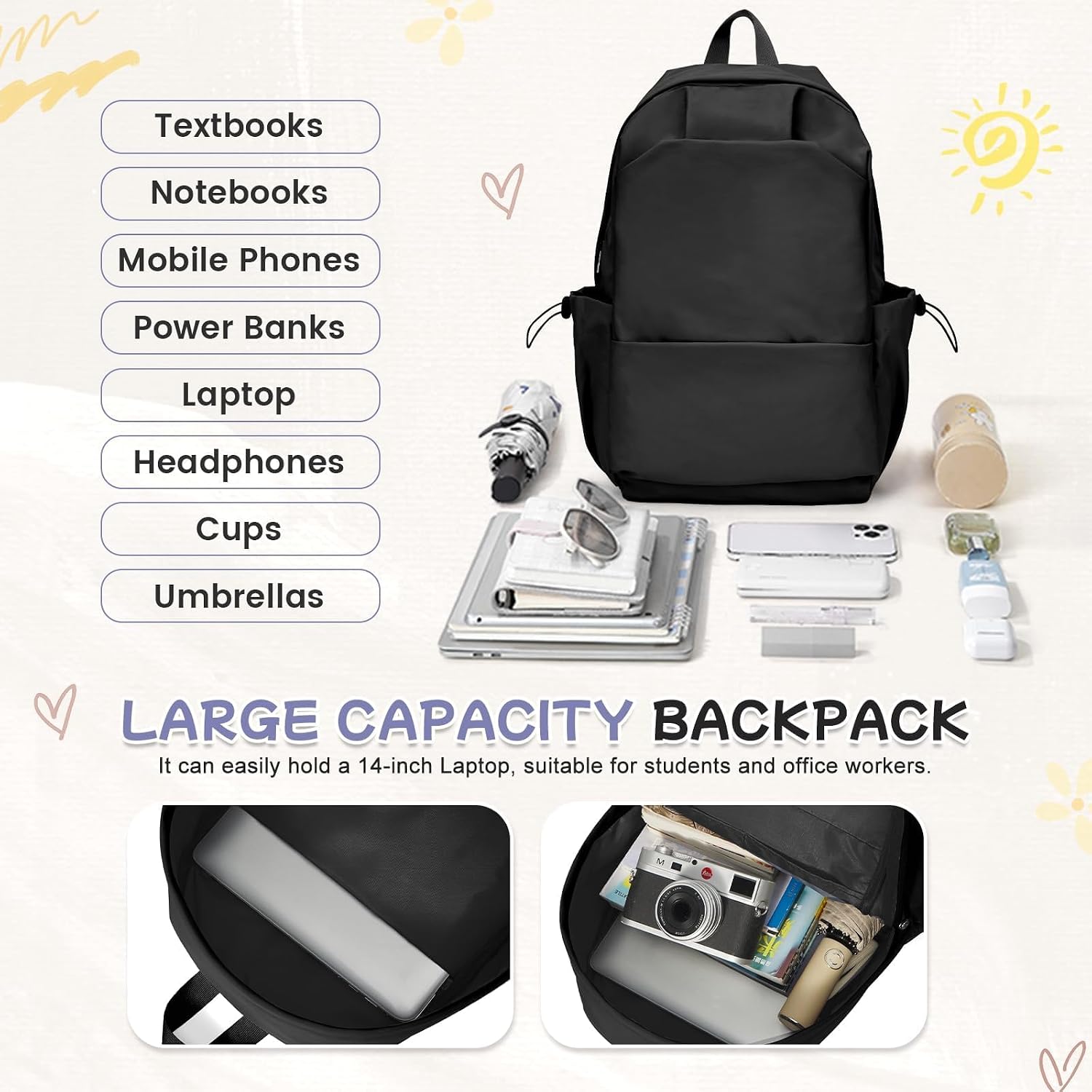 Detalle de HYC00 HYC00 School Backpack Secondary: 25L water-resistant laptop rucksack with anti-theft pocket (army green)