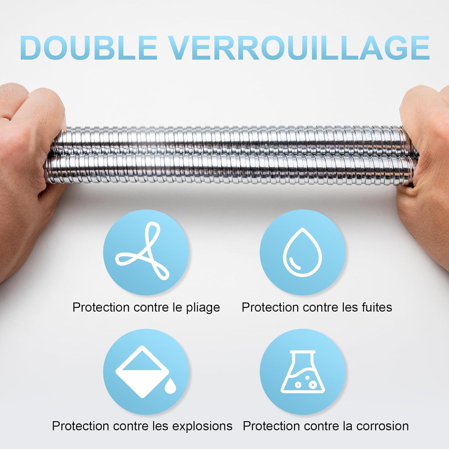 Detalle de OFFO Flexible de Douche 1,6 m avec Protection Anti-torsion – Tuyau en Acier Inoxydable Chromé, 11 mm ( haute pression )
