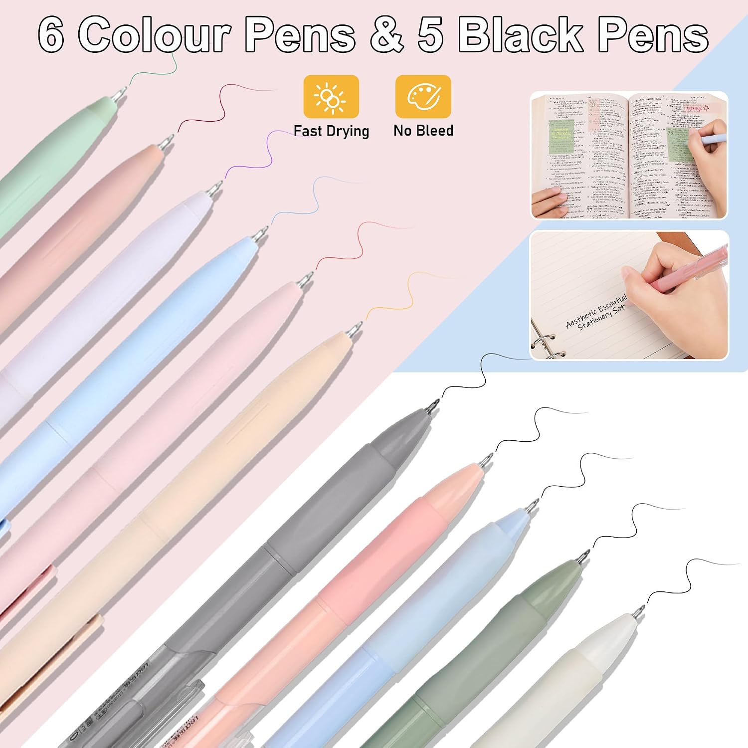 Detalle de COZCLAM 32pcs Aesthetic Stationery Set with Pink Pencil Case – Pastel Highlighters, Colour Pens and Magnetic Bookmarks