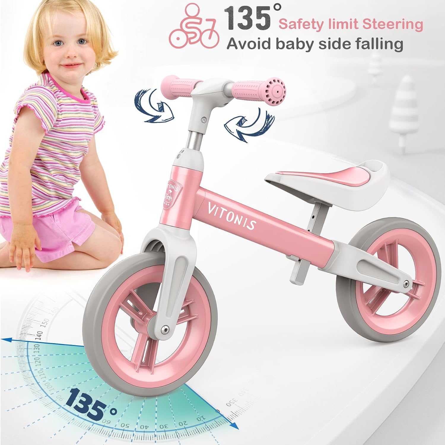 Detalle 2 de VITONIS Laufrad ab 1,5–4 Jahre bis 25 kg | Lenkrad und Sattel höhenverstellbar, Lenkradschloss, Ultraleichtes Balance-Fahrrad