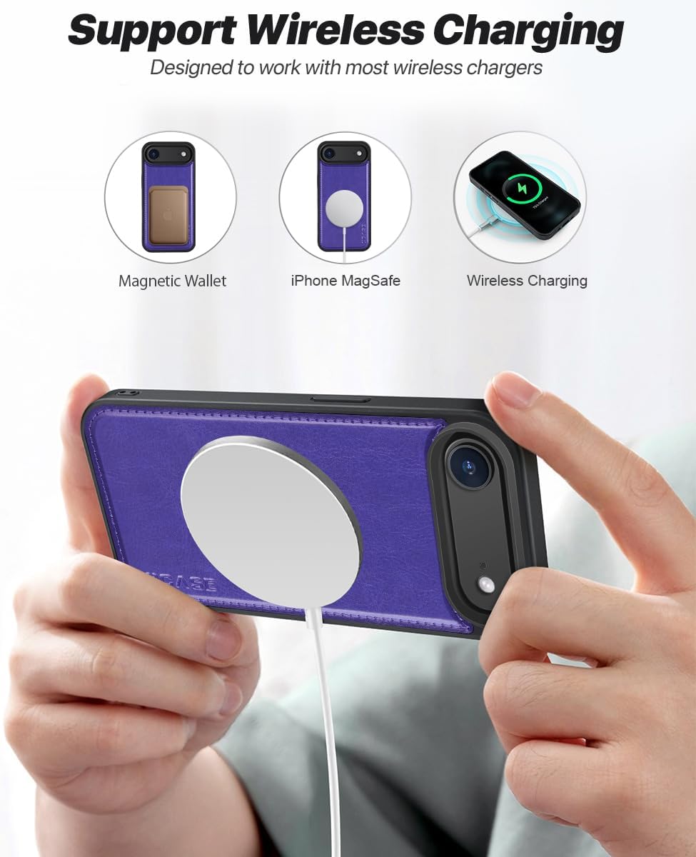 Detalle de OCASE Handyhülle für iPhone Air 6,5 Zoll – 2‑in‑1 Magnet, RFID, PU-Leder, violett