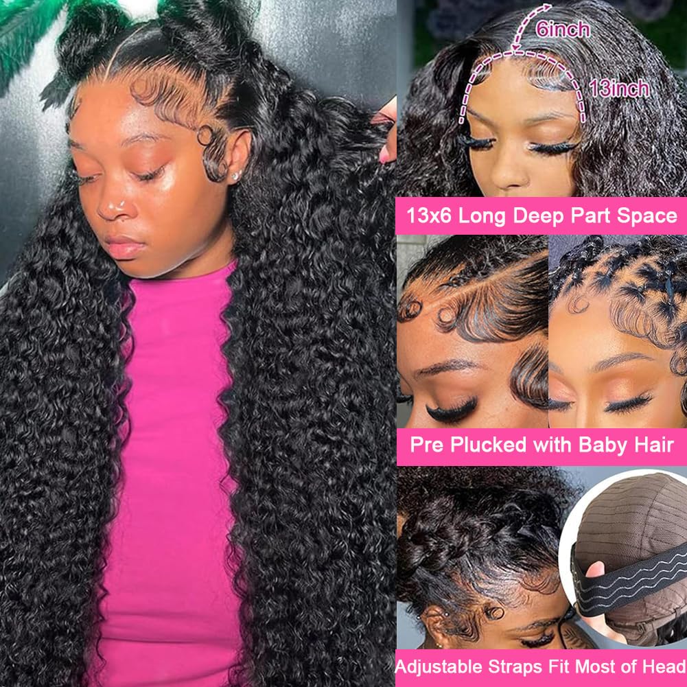 Detalle 2 de TONHONK 30-Inch Deep Wave Lace Front Wig (13x6 HD Lace, 200% Density, Human Hair, Glueless)