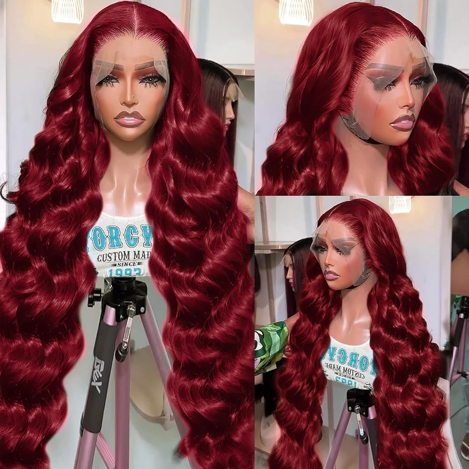 Detalle 2 de QZOQZO 99j Burgundy Lace Front Wig (13x6) — 100% Virgin Brazilian Human Hair, Body Wave, Glueless